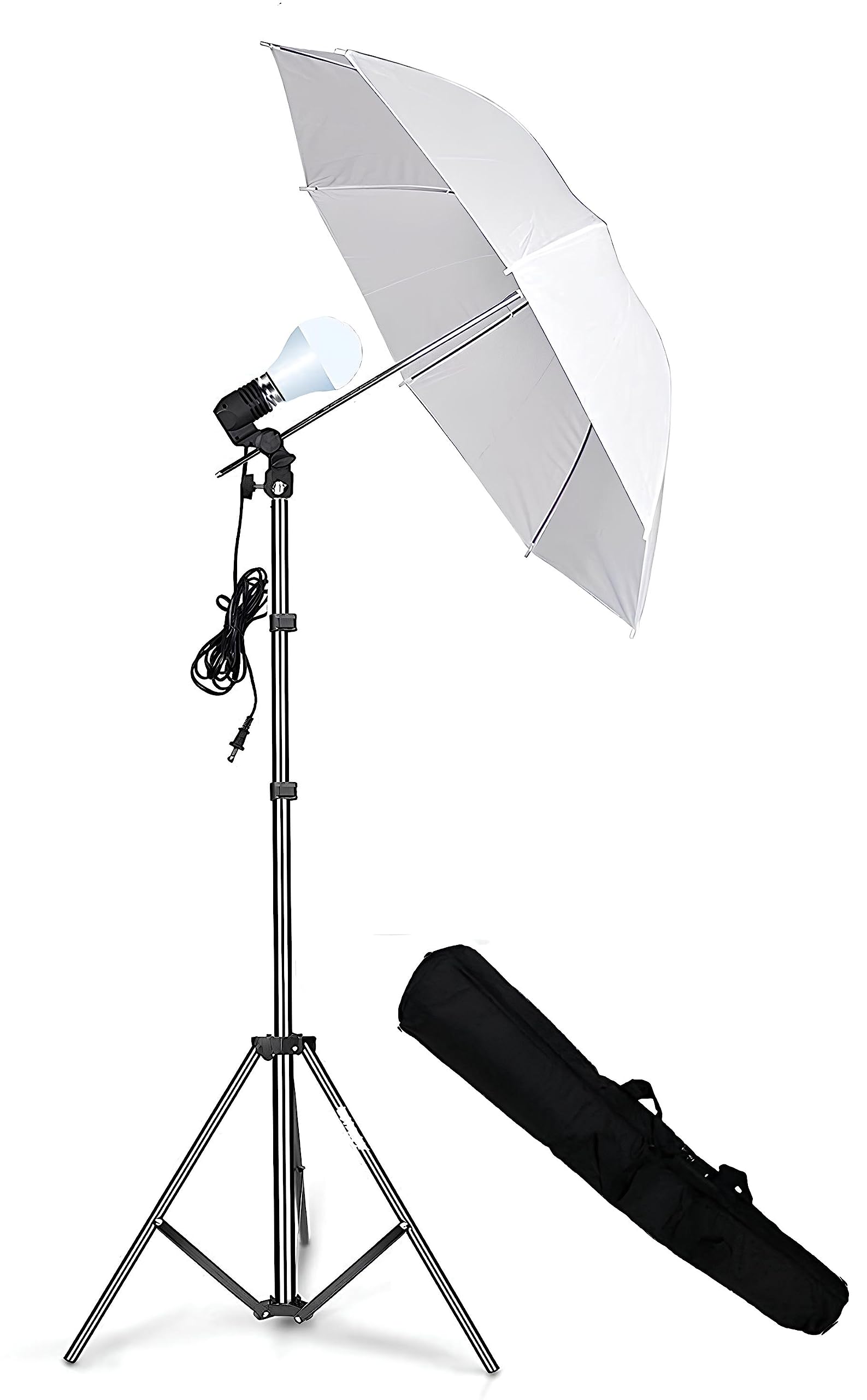 HIFFIN E27 Studio Single Holder KIT Umbrella White + Studio Light Stand 9 Ft + Umbrella and Bulb Holder KIT Set of 1 (1 Single Holder,1 Light Stand 9Ft,1 Umbrella, 1 20w LED Bulb)