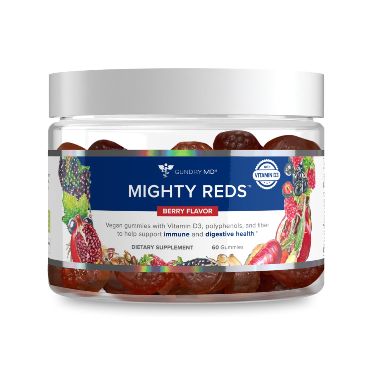 Gundry MD Mighty Reds Gummies, Gluten Free Soy Free Multivitamin Supplement Chews with Polyphenols, Antioxidants, Prebiotic Fiber, and Vitamin D - (30 Servings)