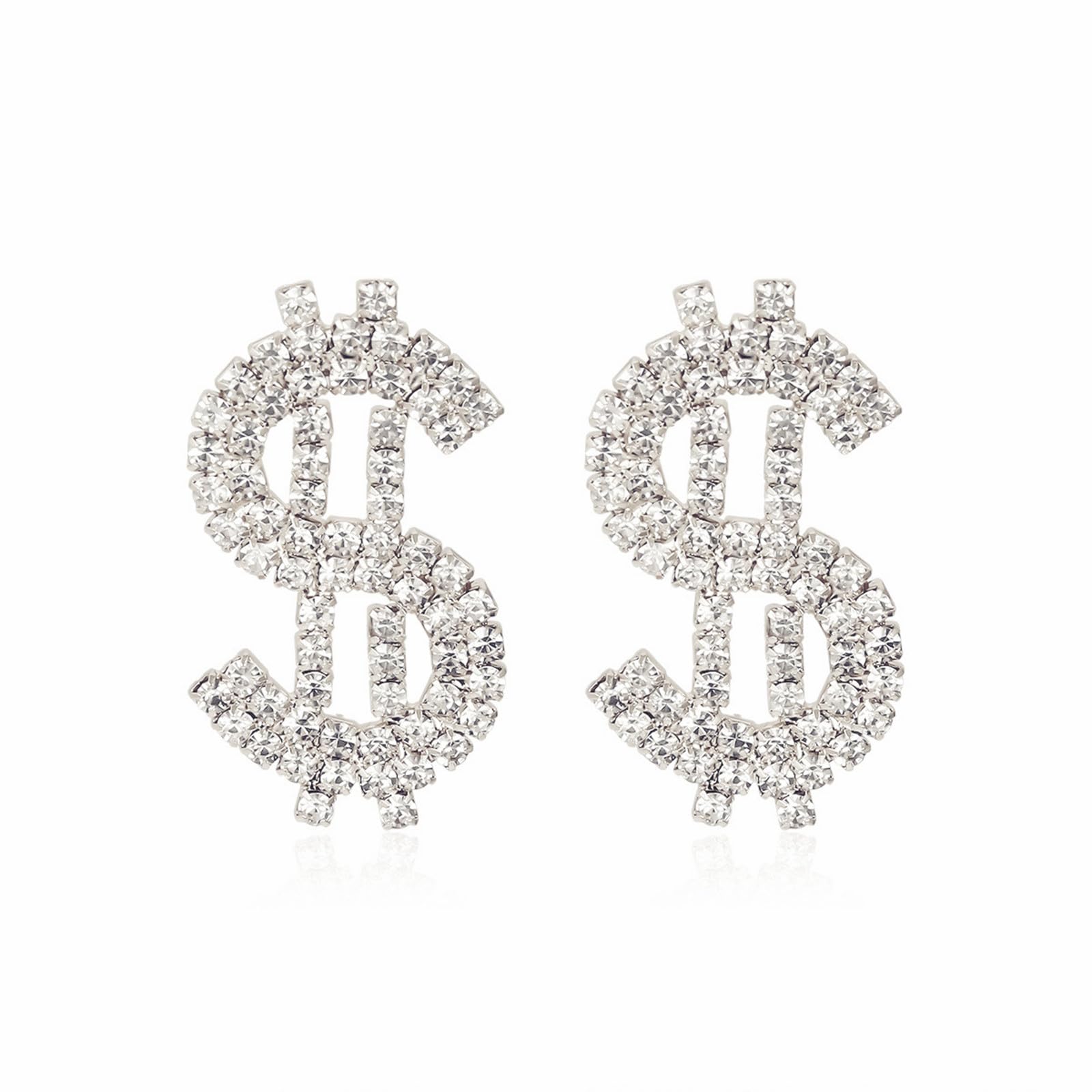 Dollar Money Symbol Crystal Stud Earrings Funny Statement Currency Dollar Sign Rich Symbol Shiny Rhinestone Cubic Zirconia Elegant Hypoallergenic Earrings for Women Teen Girls Fashion Jewelry Gifts