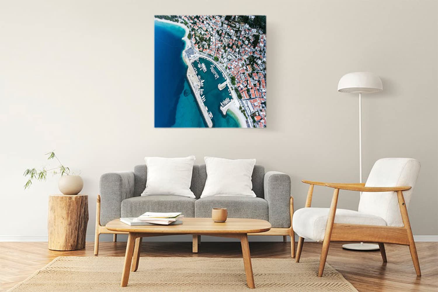 VERRE ART Wood Framed Canvas - Wall Decor for Living Room, Bedroom, Office, Hotels, Drawing Room (22in X22in) - Baska Voda Beach