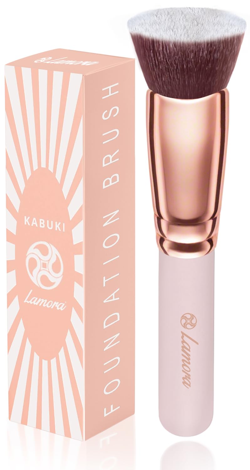 Make Up Brush Foundation Kabuki Flat Top - Perfect For Blending Liquid, Cream or Flawless Powder Cosmetics - Buffing, Stippling, Concealer - Premium Quality Synthetic Dense Bristles!