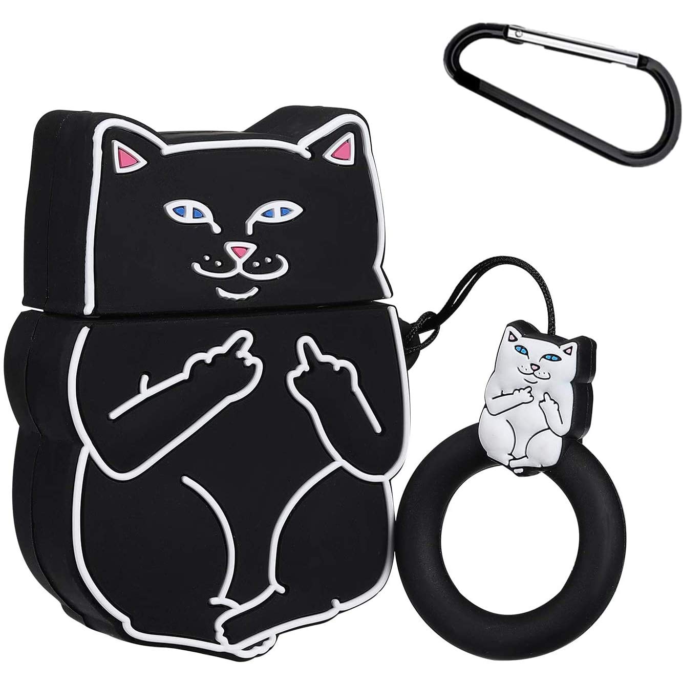 Airpods Case, 3D Cute Cartoon Lucky Cat Airpods Cover Soft Silicone Rechargeable Headphone Cases,Airpods Case Protective Silicone Cover And Skin for Apple Airpods 1St/2Nd Charging Case,Black