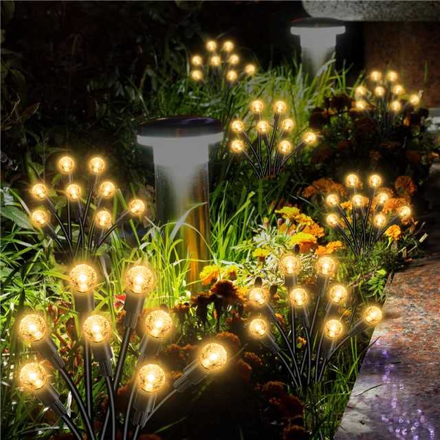 Amouhom Solar Garden Lights Outdoor Waterproof Upgraded 4 Pack Garden Decor Solar Outdoor Lights Led Decorative Lights for Yard Garden Lawn Pathway Decoration (Warm)