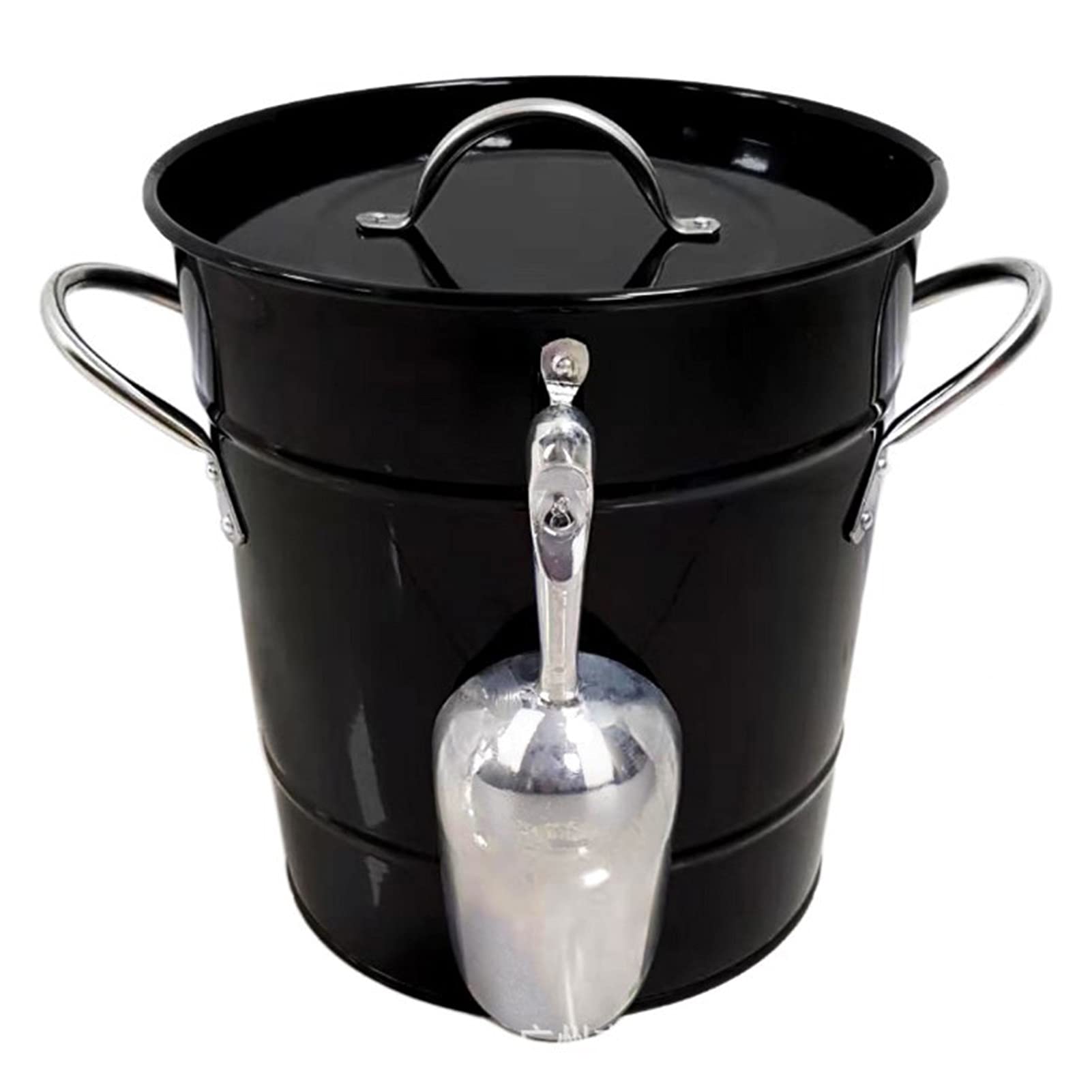 CRBUDY Ice Bucket,Ice Bucket with Lid and Ice Tongs,Thickened Tin Bucket with Lid Ice Bucket Portable Round Small Ice Bucket Bar Beer Bucket Ice Cu