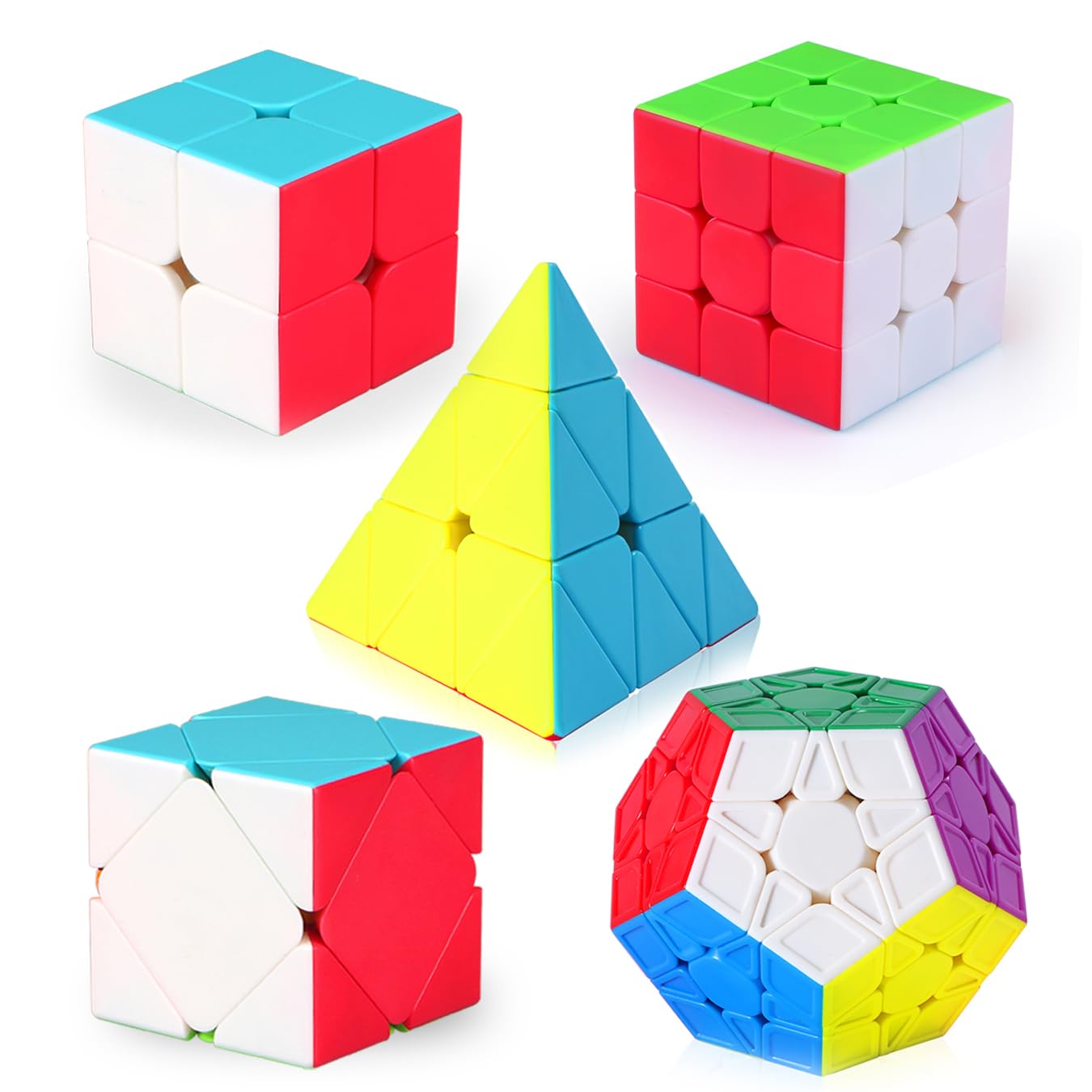 Speed Cube Set, 2x2, 4x4, Megaminx, Pyramid and Twist Cubes, Stickerless Magic Cubes Collection for Kids, Teens & Adults, 5 Pack