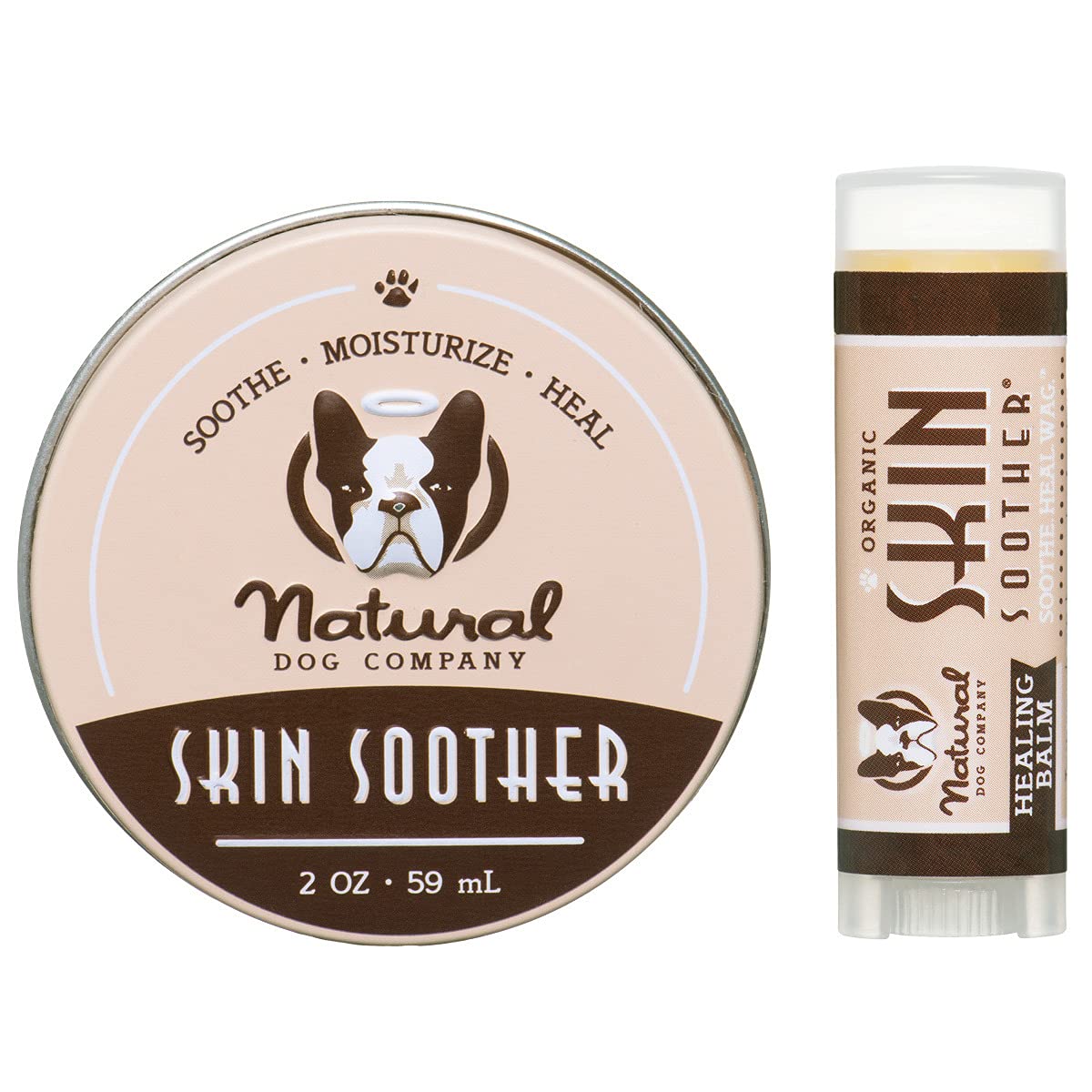 Natural Dog CompanySkin Soother Bundle, Includes 2oz Tin + 0.15oz Stick, All Natural Healing Balm for Dogs, Relieves Dry, Itchy Skin, Treats Skin Irritations, Wounds, Hot Spots, Dermatitis