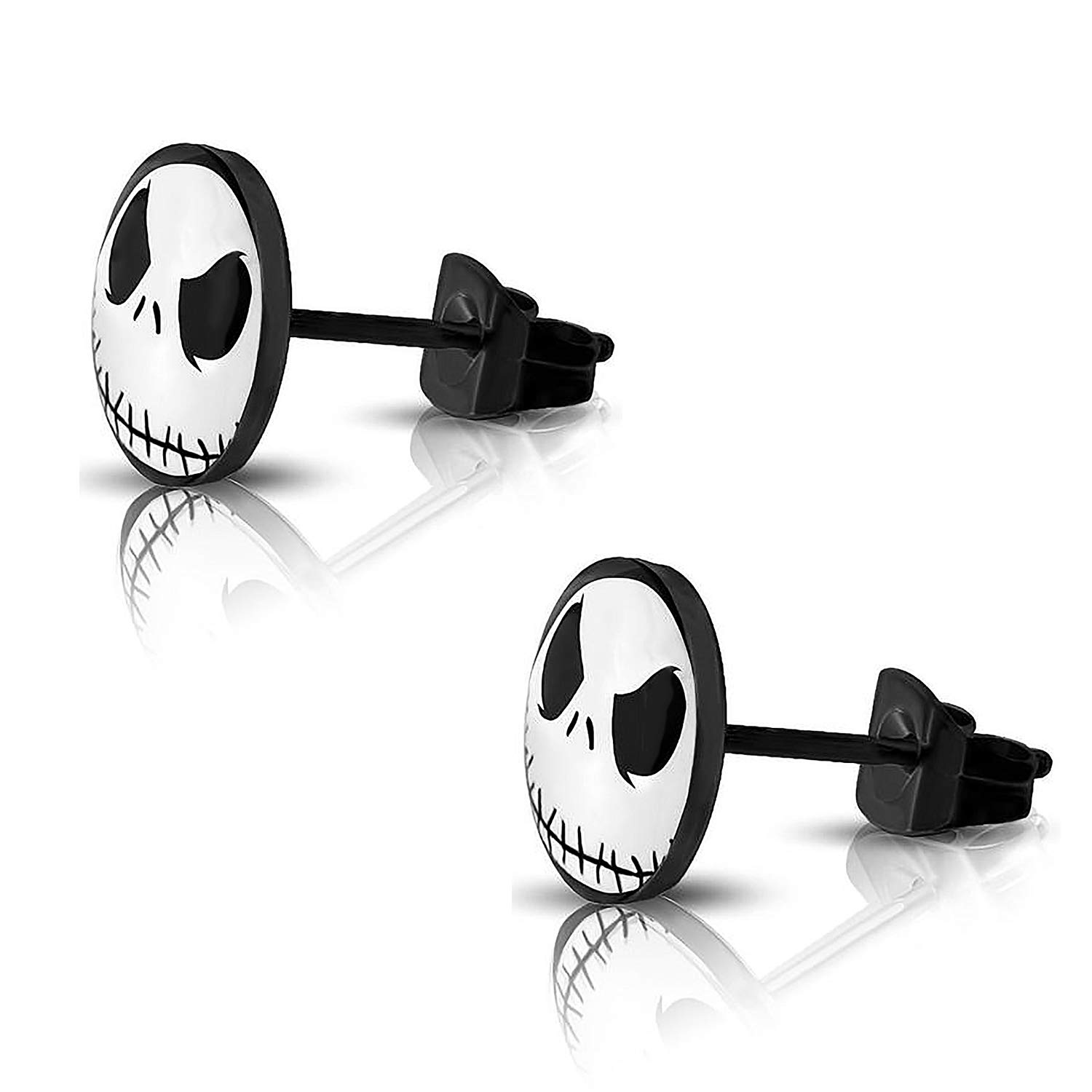 HENGYID 316L Surgical Stainless Steel Jack Skellington Round Circle Button Stud Post Earrings(10 MM)