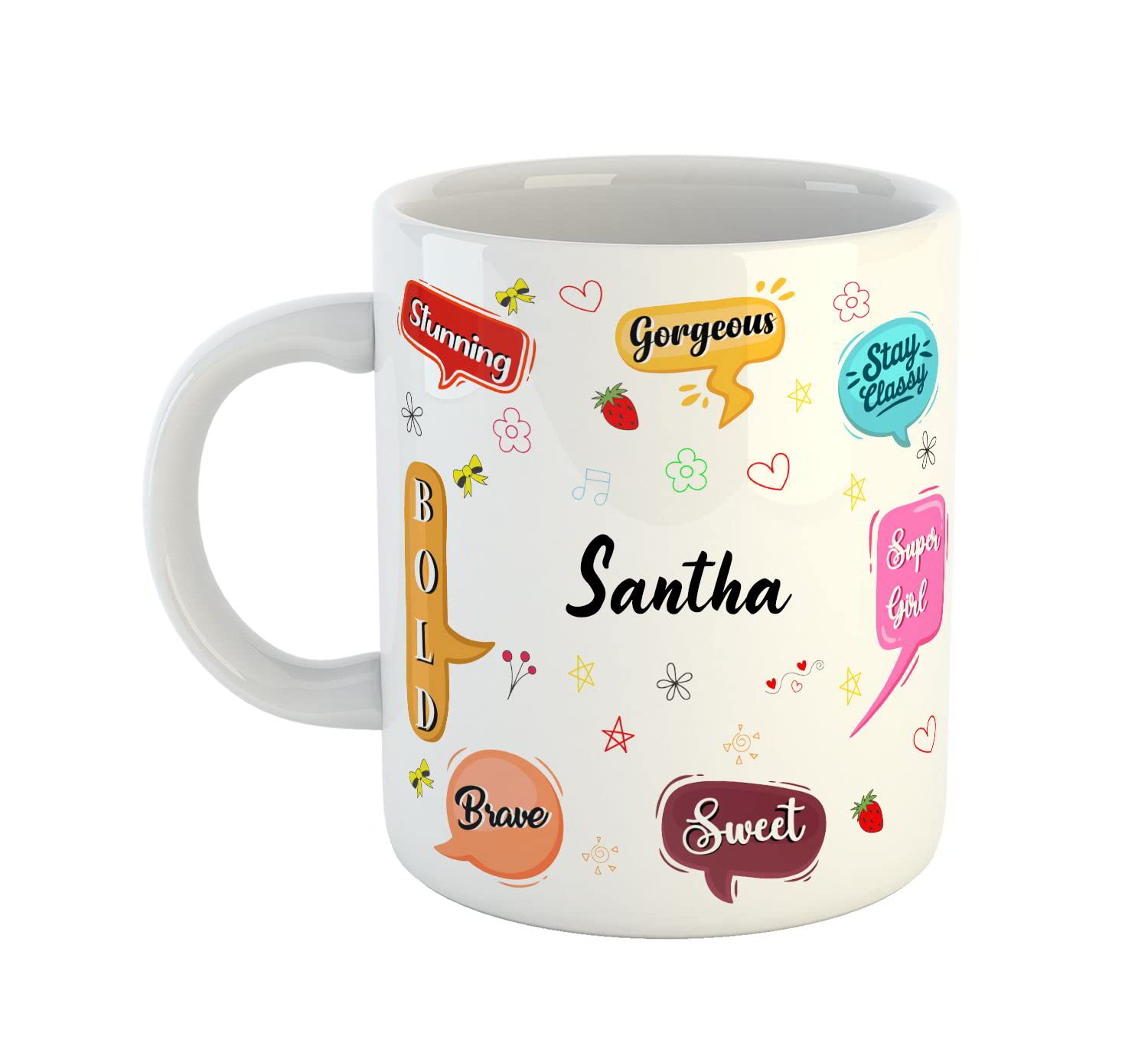 ASHVAH Personalised Santha Name Coffee Mug for Girls - Best Birthday Gift for Daughter, Sister, Girlfriend, Wife, Return Gift - Color - White, Name -Santha