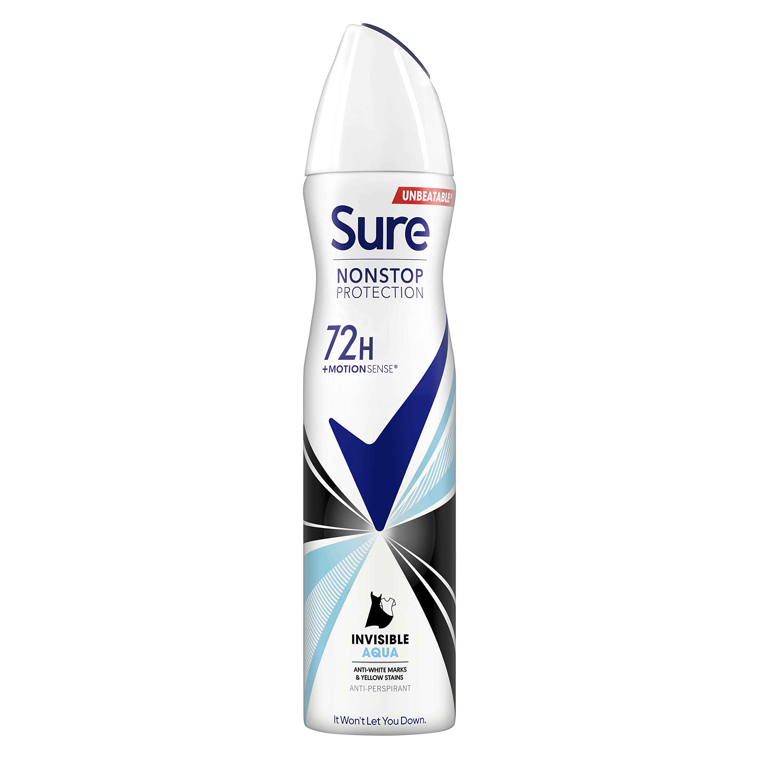 SureInvisible Aqua Nonstop Protection leaves no white marks or yellow stains on clothes Anti-perspirant Deodorant Aerosol 72h protection anti-perspirant deodorant spray 250 ml