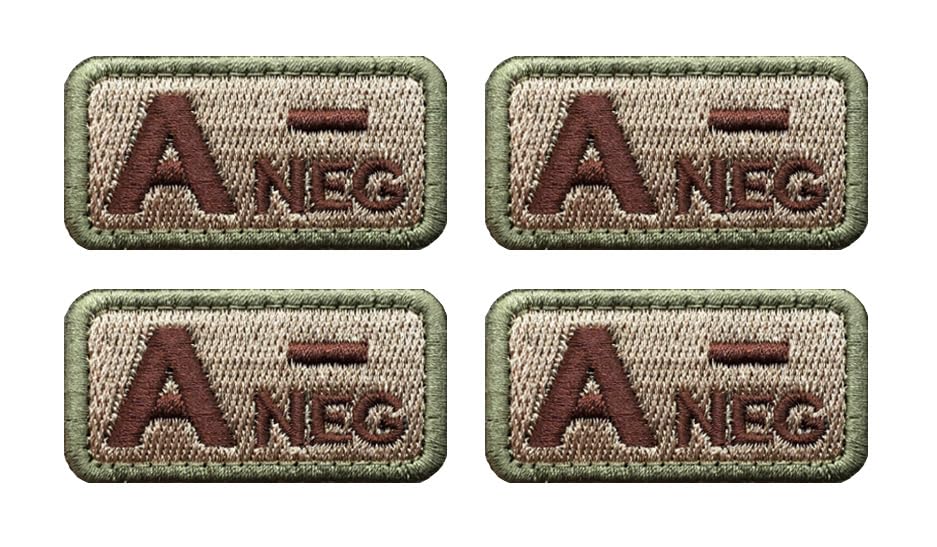 Antrix4PCS Tactical Blood Type A- Negative NEG Hook and Loop Embroidered Patch Military A- NEG Armband Insignia Decorative Appliques Emblem for Trauma Medical Paramedic EDC First Aid Kit Pouch