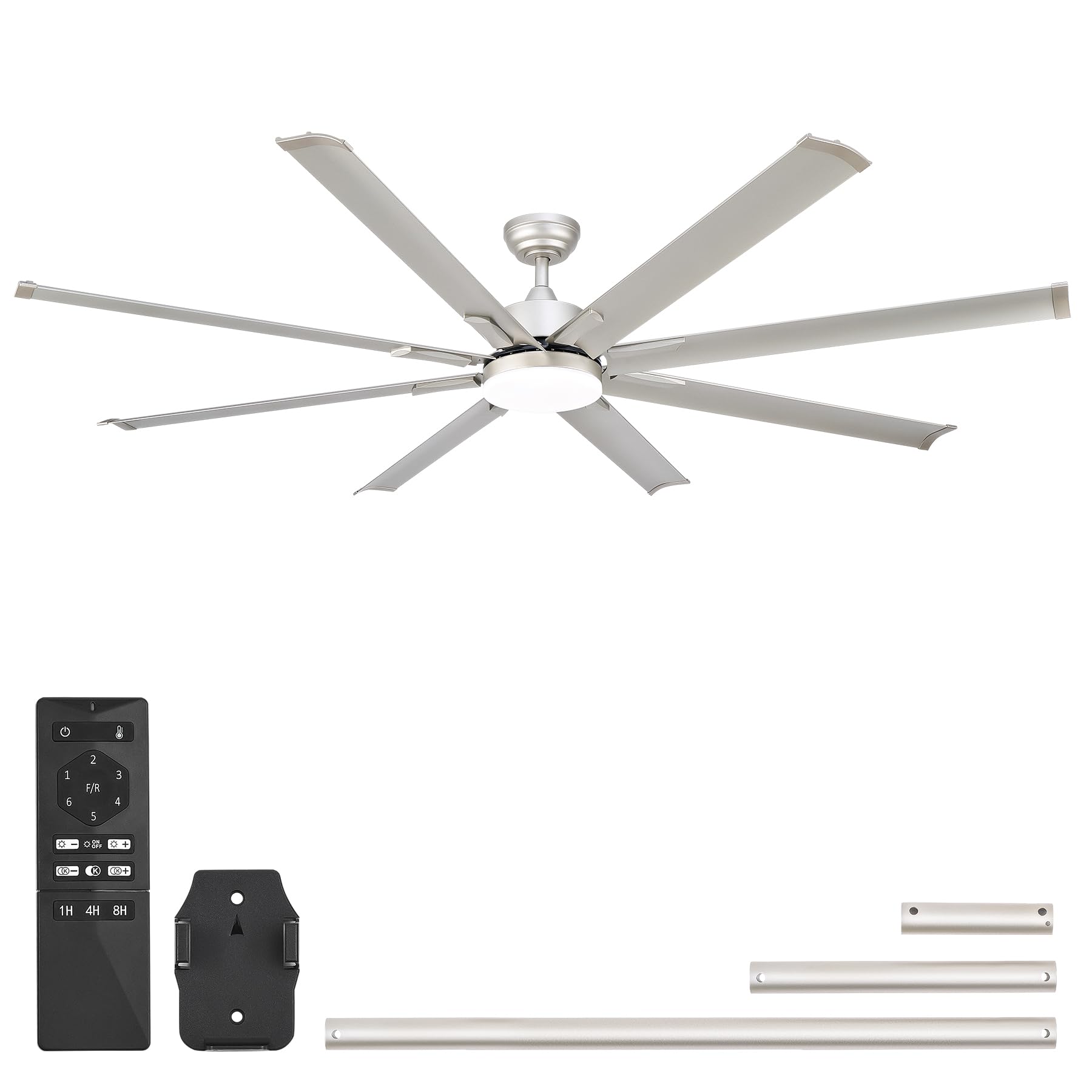 VONLUCE 72 Inch Ceiling Fans with Lights, Large Industrial Ceiling Fan and Remote, 8 Aluminum Blades, Quiet Reversible 6 Speed DC Motor, Metal Ceiling Fan for Bedroom Patios Farmhouse, Nickel