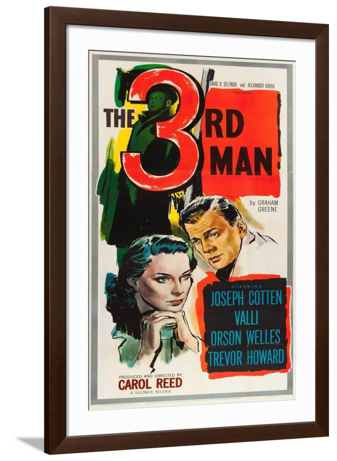 ART.COMWall Art Print The Third Man, Alida Valli, Joseph Cotten on US poster art, 1949 on Brown Frame, 32" x 44"