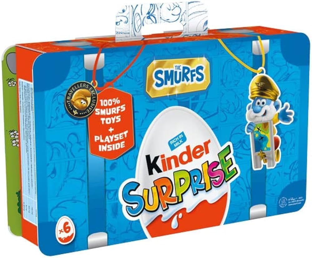 Kinders Surprise Smurfs Mix Of Milk Chocolate, Milky White Lining and an Exciting 100% Smurfs Toys Inside 6 Eggs Limited Edition 120gm (Imported)