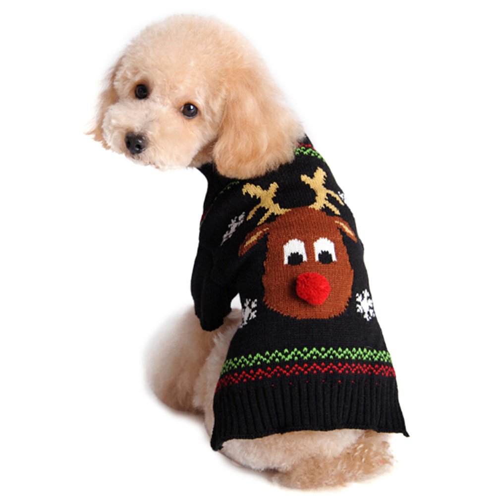 DELIFUR Red Nose Reindeer Sweater Pet Holiday Clothes Cat Sweater Dog Sweater Winter Clothing Teddy Autumn Winter Clothes Dog Clothes (M)