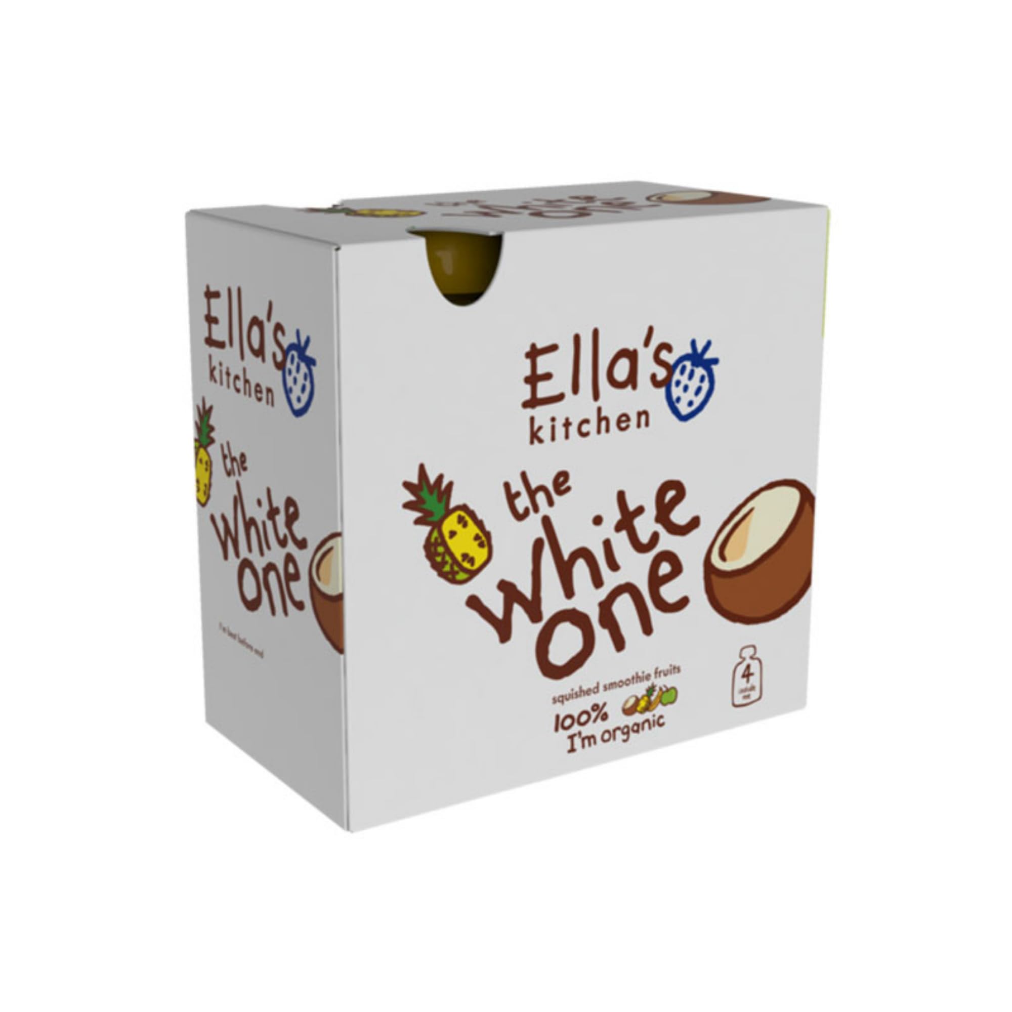 Ella's Kitchen Organic Squished Smoothie Fruits - The White One, 6+ Months Baby Food, Gluten & Dairy Free - Pack of 4 Each 90g