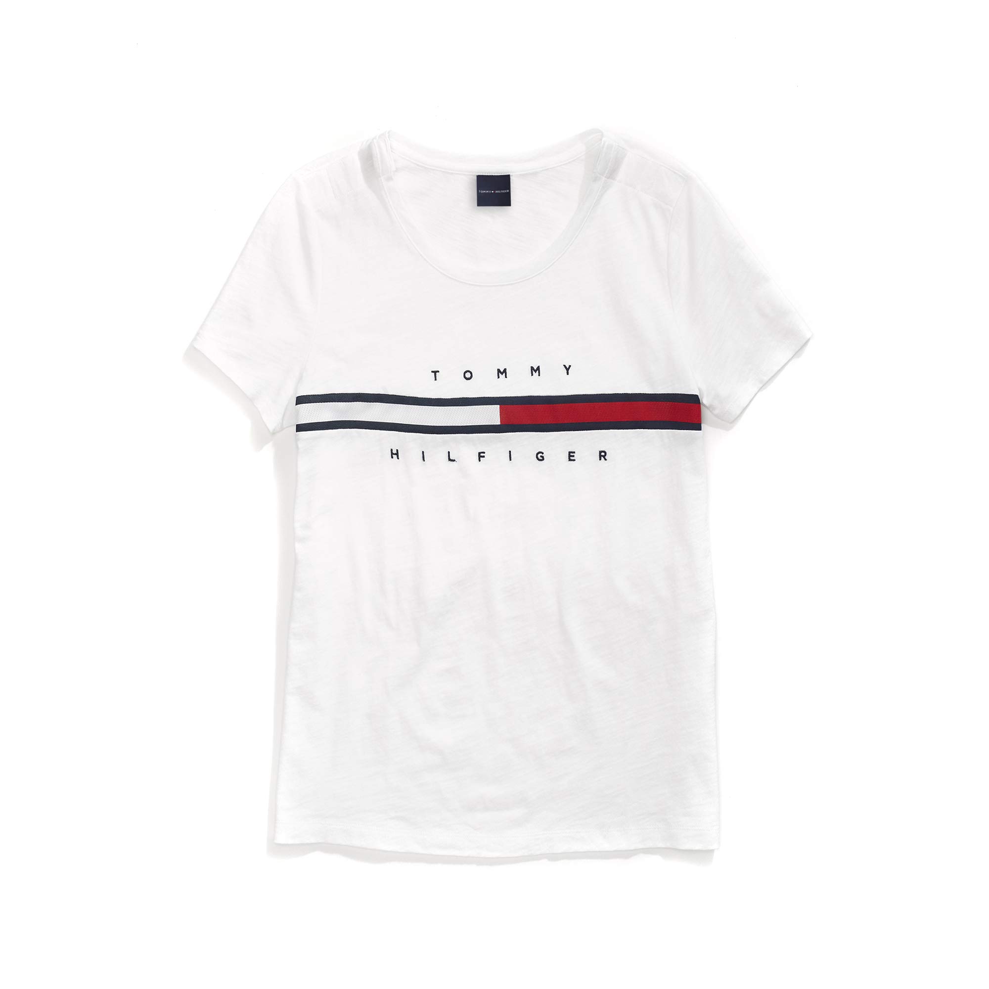 Tommy Hilfiger womens T Shirt with Magnetic Buttons Signature Stripe Tee T-Shirt