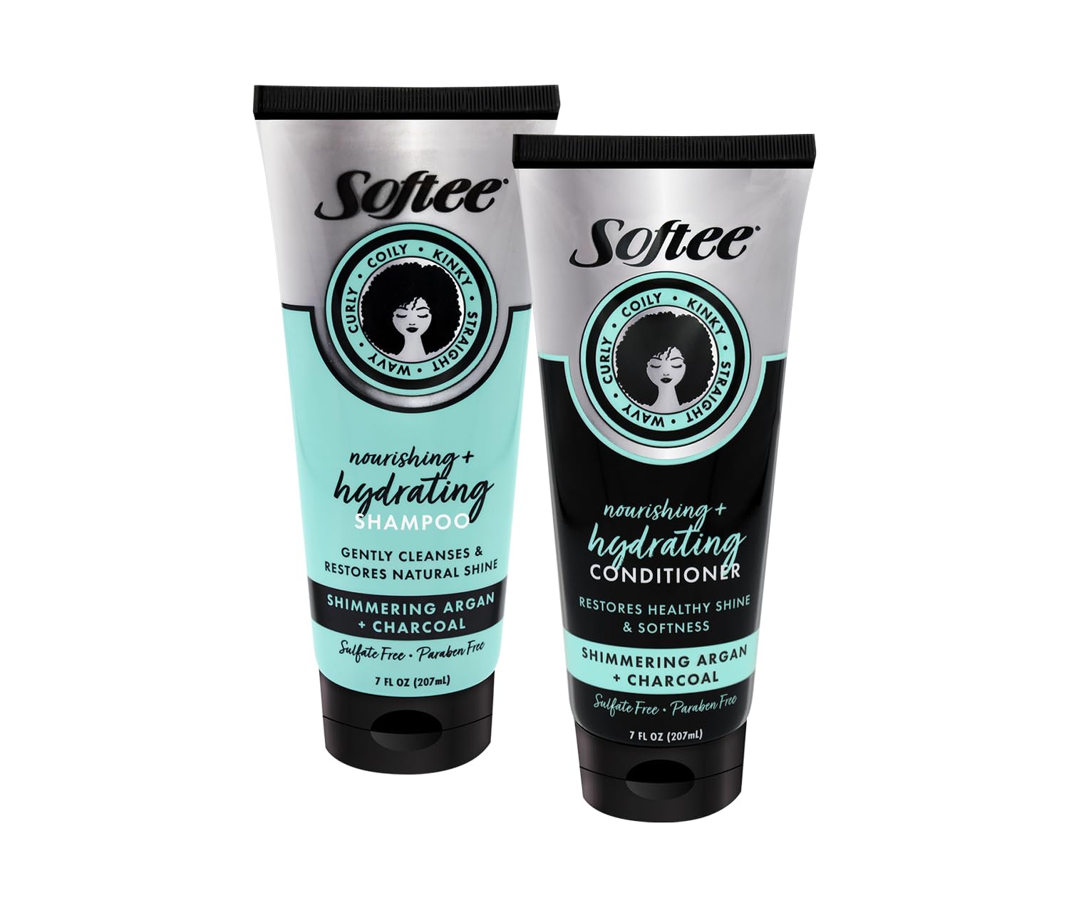 Softee Shimmering Argan + Charcoal Shampoo & Conditioner Set 7 Fl Oz Each. 14 fl Oz Total