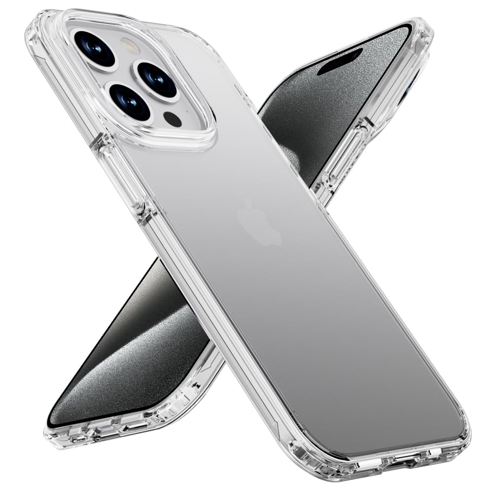 X-level Shockproof Compatible iPhone 15 Pro Case [Military Grade Drop Protection] Frosted Translucent Thin Anti-Drop Hard PC Back with Soft Silicone Edge Slim Protective Cover-Clear