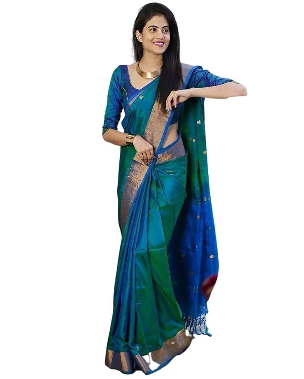 FABLINKWomen's Kanjivaram Woven Soft Silk Saree With Blouse Piece (PC104)