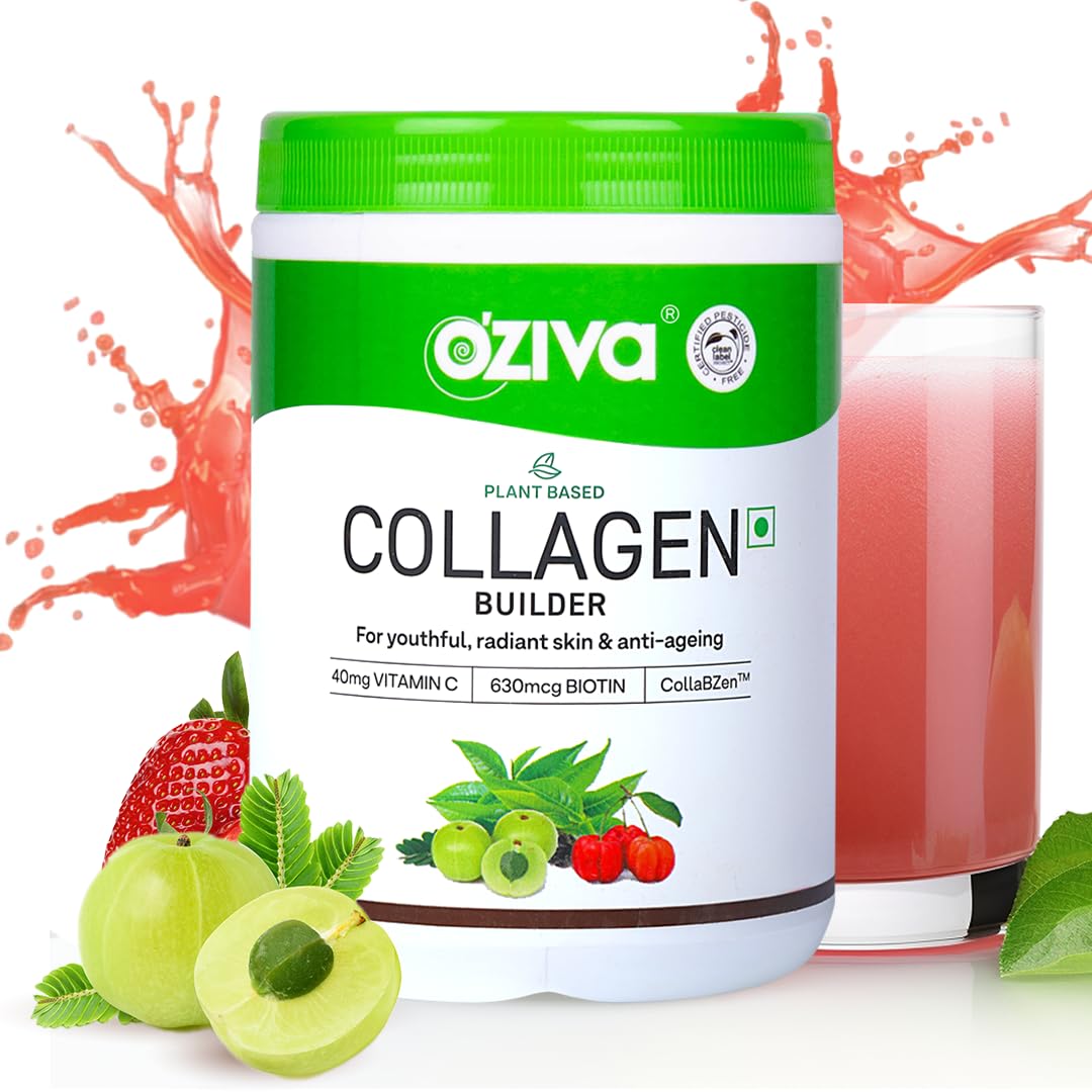 OZiva Vegan Collagen (Tangy Amla) with Biotin & Vitamin C For Brighter & Youthful Skin | Collagen Supplement For Women & Men | Plant Based Collagen Powder | Certified Vegan 200g (Pack of 1)