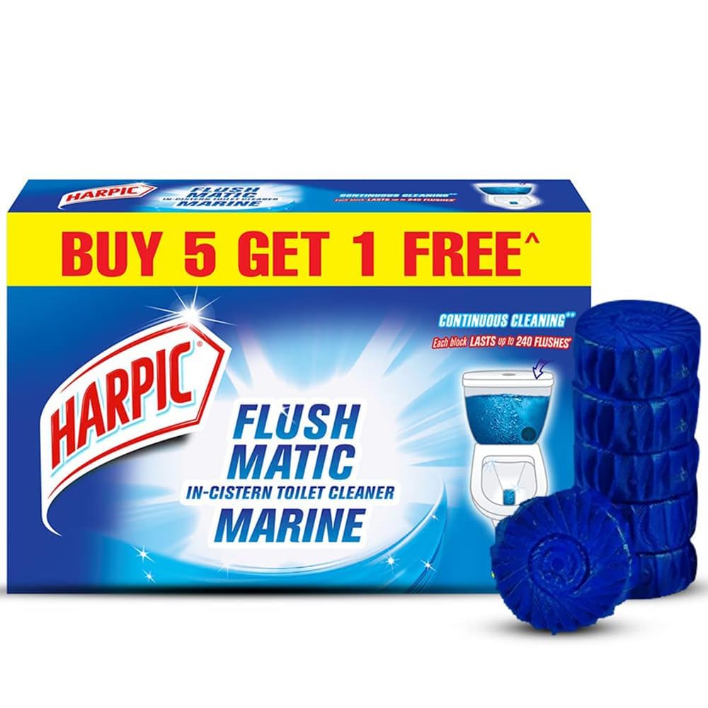 Harpic Flushmatic In-Cistern Toilet Cleaner Blocks, Marine - 50 g (Pack of 6) | Toilet Flush Cleaner Balls