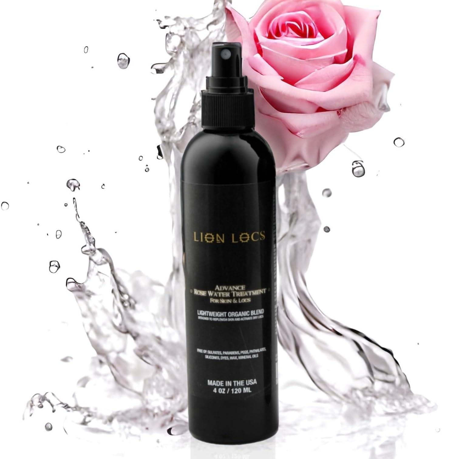 Lion Locs Rosewater Spray for Dreads and Locs - Organic Vegan Conditioner with Aloe, Oils, Vitamins, and Glycerin