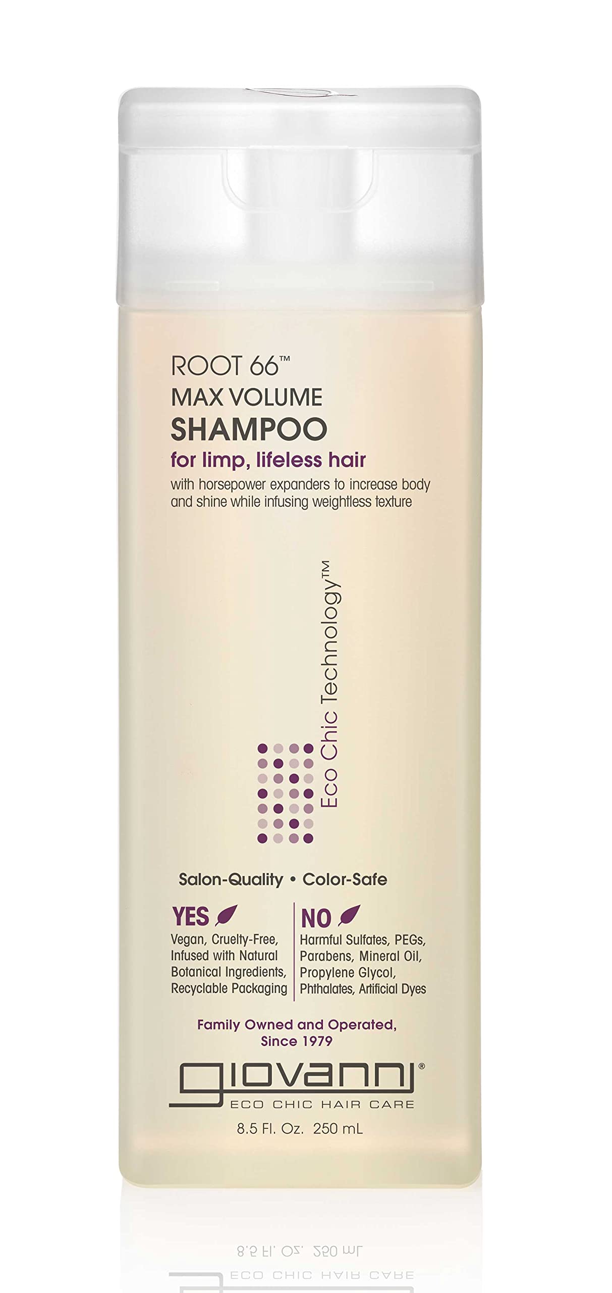 Giovanni Organic Root66 Max Volume Shampoo with No Parabens, No Sulphates, No Mineral Oil, No Colours, No PEG, USDA Certified Organic, For thin, limp hair, 250ml