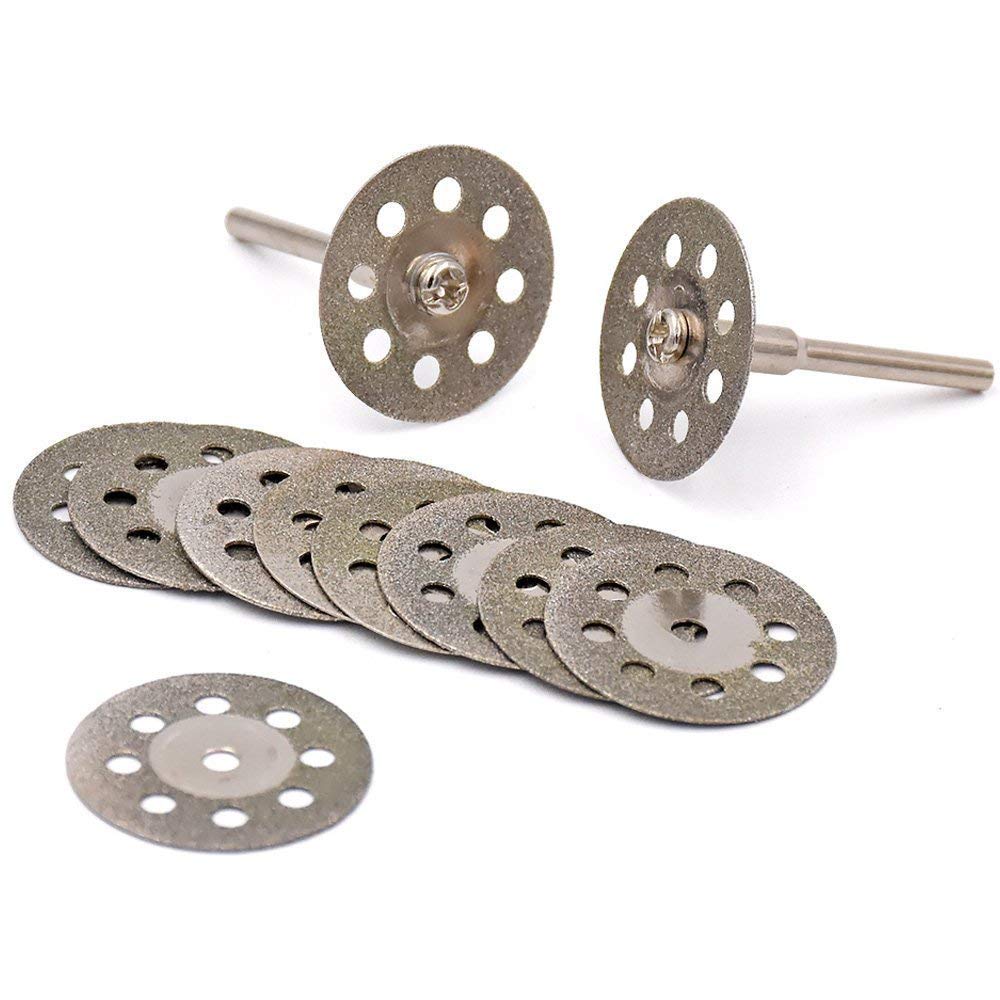 10 pcs Diamond Cutting Wheel Cut Off Discs Coated Rotary Tools W/Mandrel 22mm for Dremel