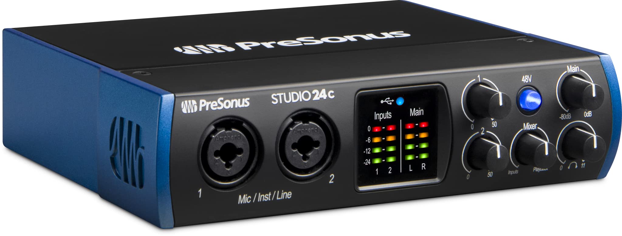 PreSonus Studio 24c 2x2, 192 kHz, USB Audio Interface with Studio One Artist and Ableton Live Lite DAW Recording Software