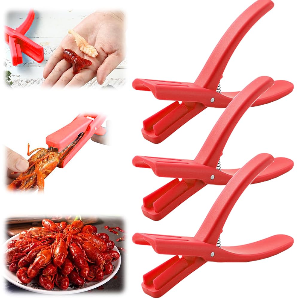 Crawfish Peeler, 3 Pcs Crawfish Sheller Tool for Peeling Cooked Shrimp Tails, Will Not Dirty Hands, Portable Practical Manual Crawfish Shucker Device - Red