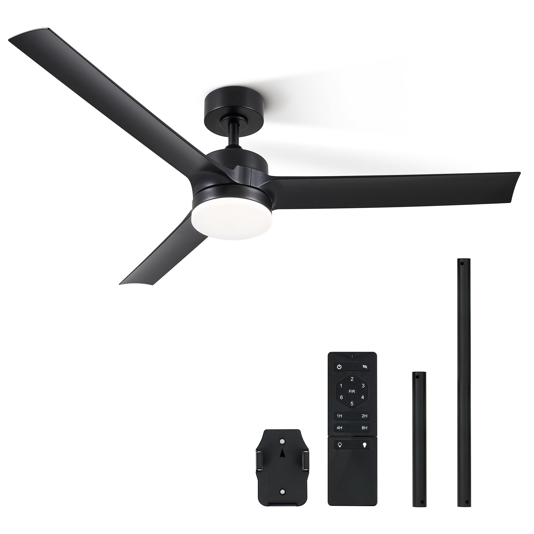 VONLUCECeiling Fans with Lights, 52 Inch Modern Ceiling Fan and Remote, 6 Speed Reversible Quiet DC Motor, Ceiling Fan for Bedroom Patio, Indoor & Outdoor, Black