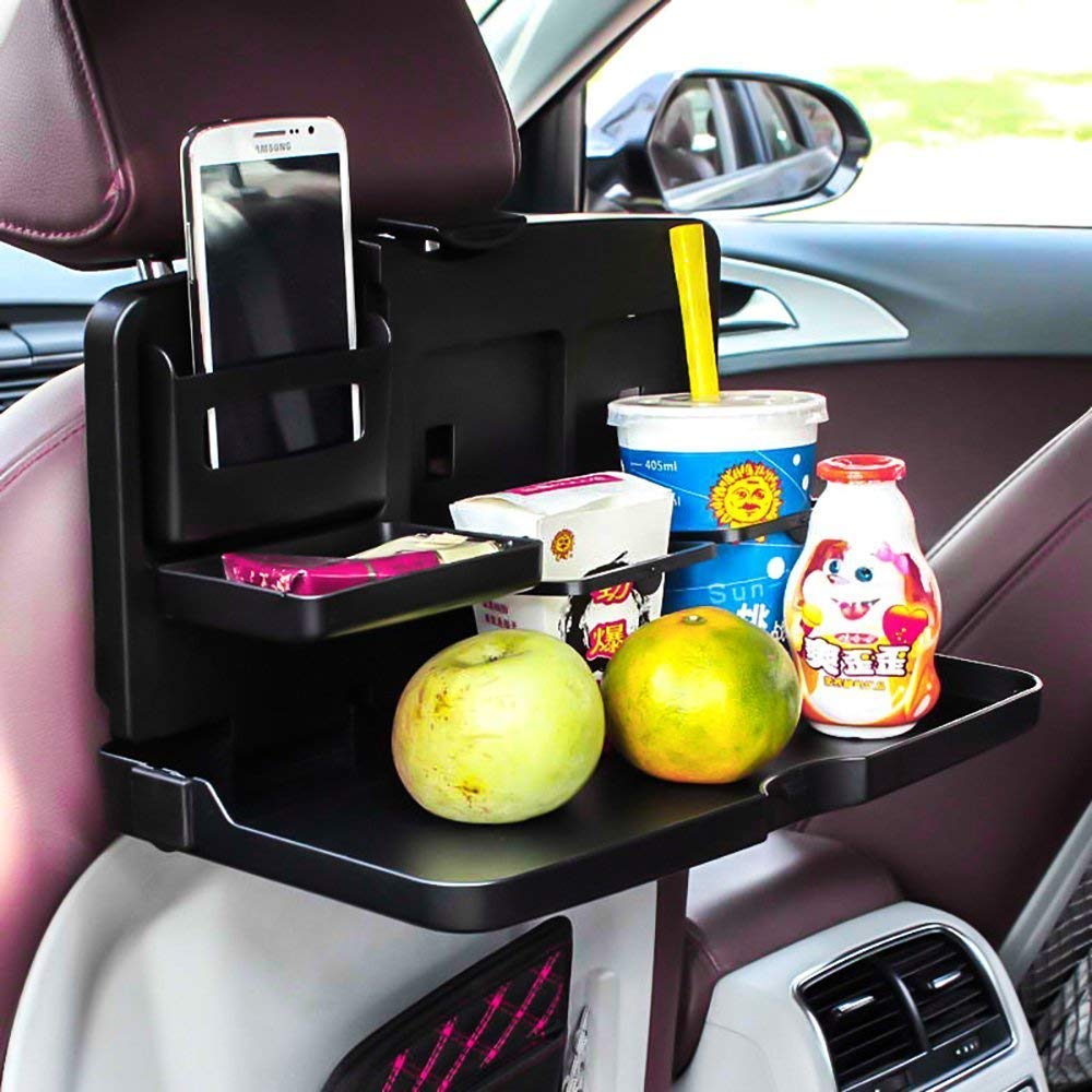 Oshotto (FT-02) Car Backseat Food Travel Dining Meal & Snaks Tray & Cup Holder Compatible with Lexus LC 500H (Black) - 1 Piece