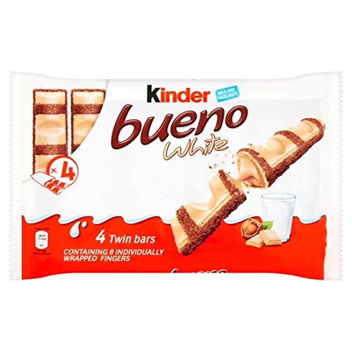 Kinder Bueno White Milk And Hazelnuts Twin Bars 4 X 39g (156g)