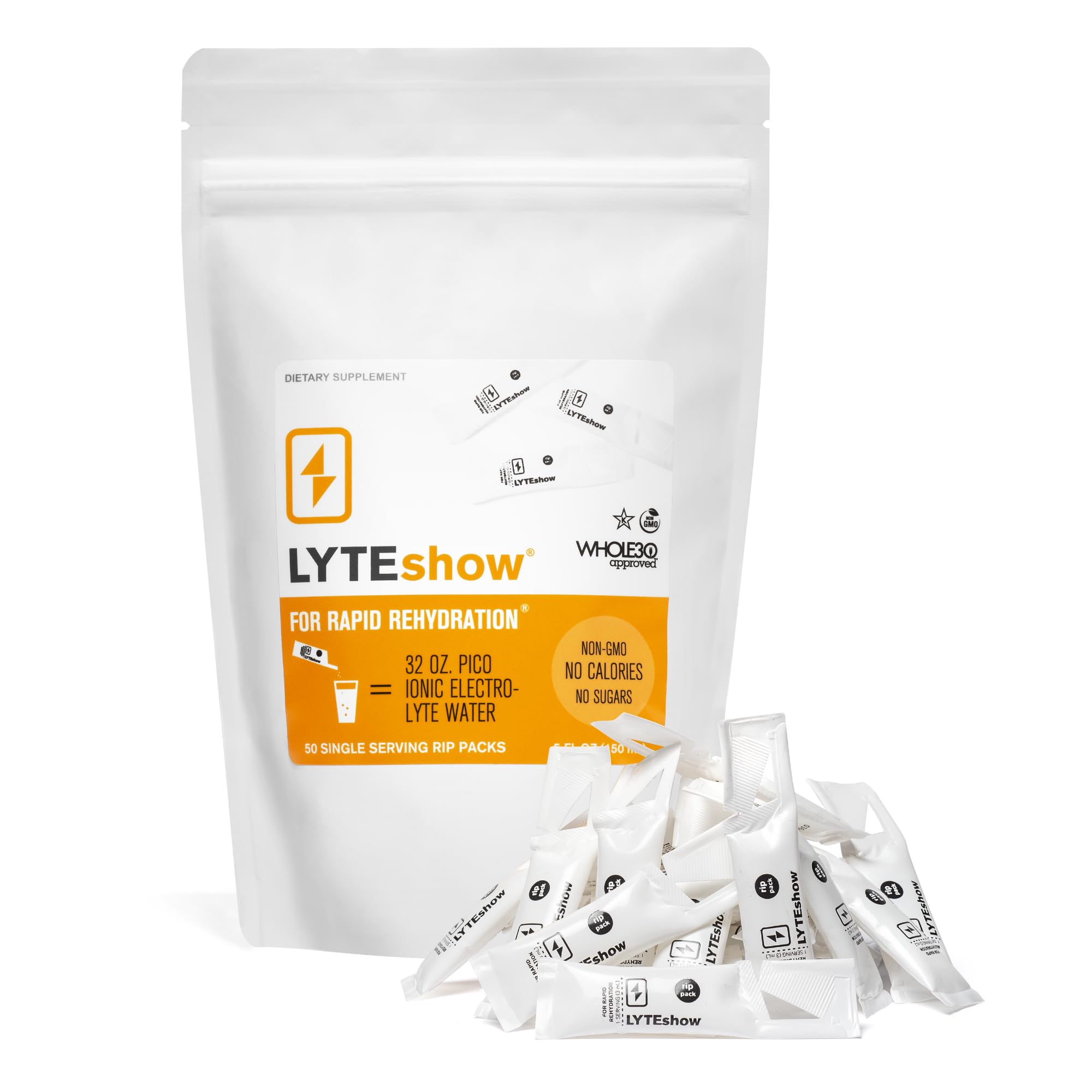 LyteShow Sugar-Free Electrolyte Supplement for Hydration - 50 Single Servings - Zinc, Magnesium and Potassium for Rapid Rehydration, Workout, Muscle Recovery, Immune Support - Vegan, Gluten Free