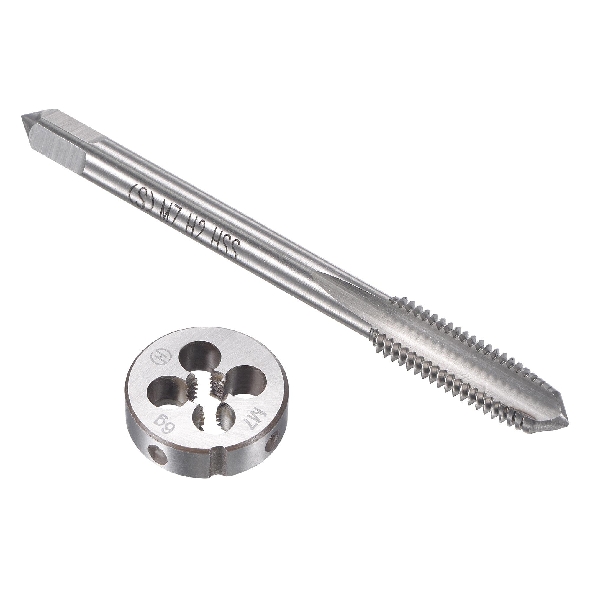 sourcing map M7 x 1mm Metric Tap and Die Set, HSS Machine Thread Screw Tap with Alloy Tool Steel Round Threading Die