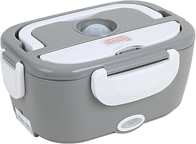 Portable Food Warmer Lunchbox，Electric Lunchboxes for Adults, with 2L 304 Stainless Steel Container, Fork Spoon，Car Truck Home Office Electric Lunch Box Warmer 110V/12V/24V (Grey)