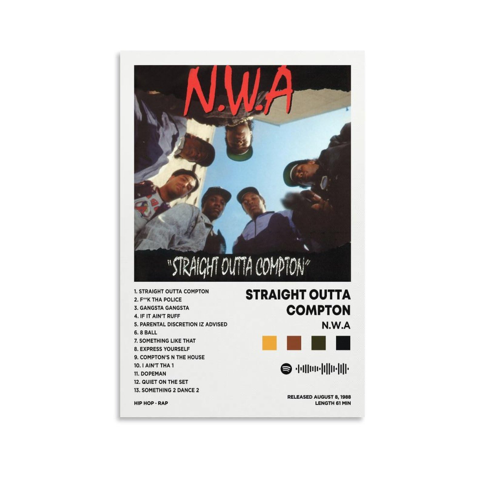 N.W.A. STRAIGHT OUTTA COMPTON Album Cover Canvas Posters for Room Aesthetic Gift Unframe:12x18inch(30x45cm)