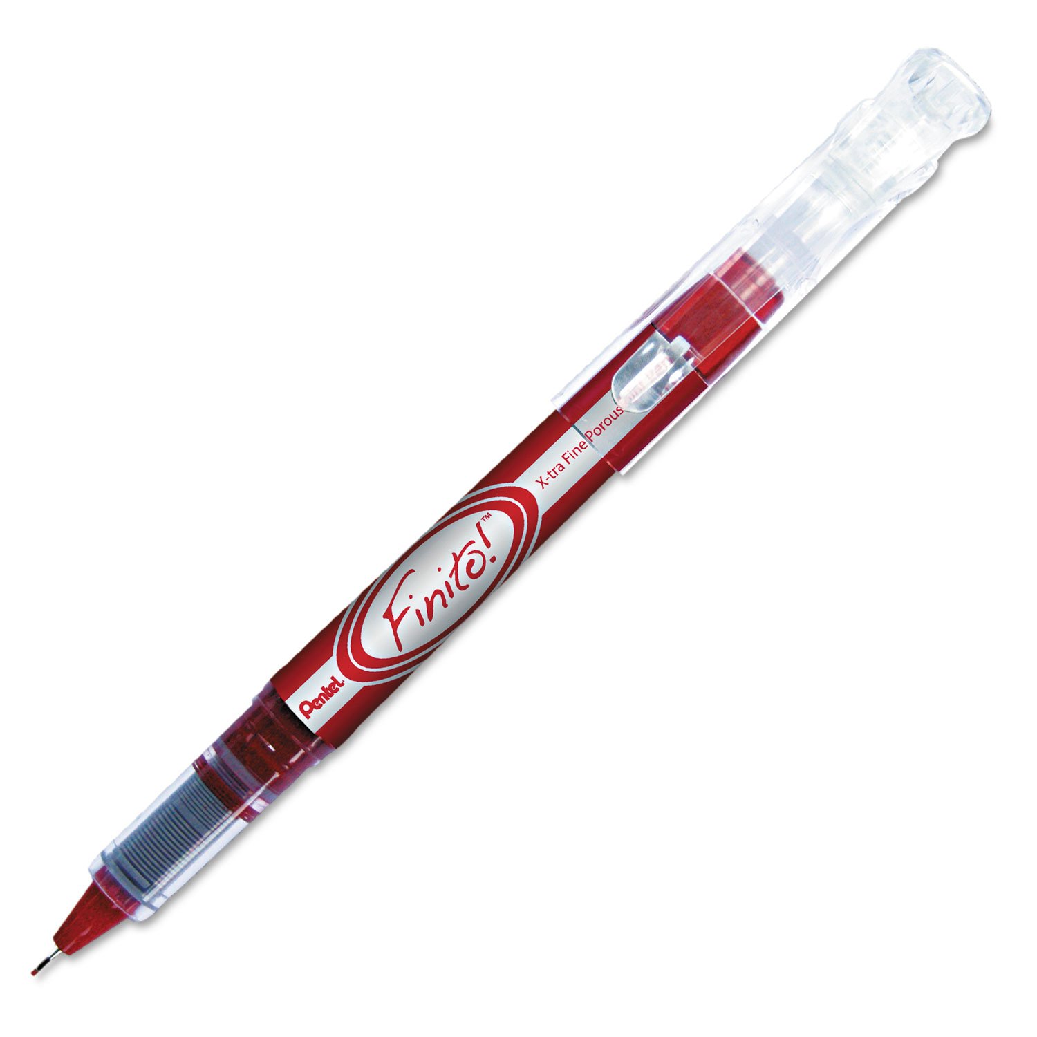 PentelSD98B FINITO! STICK POROUS POINT PEN, EXTRA-FINE 0.4MM, RED INK, RED/SILVER BARREL