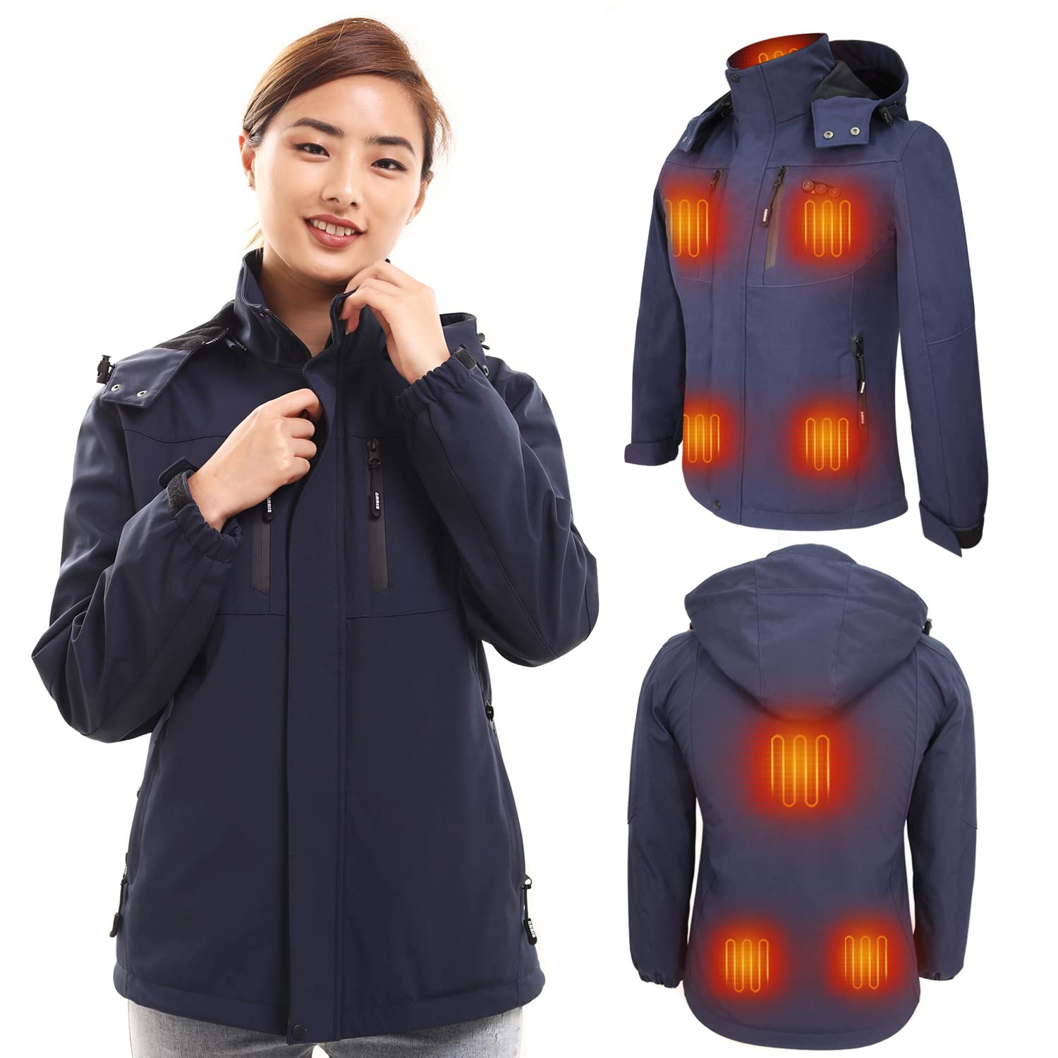 ARRISWomen's Heated Jacket, Electric Heating Warm Coat Waterproof 7.4V Battery Powered for Outdoor Camping Hiking Golf