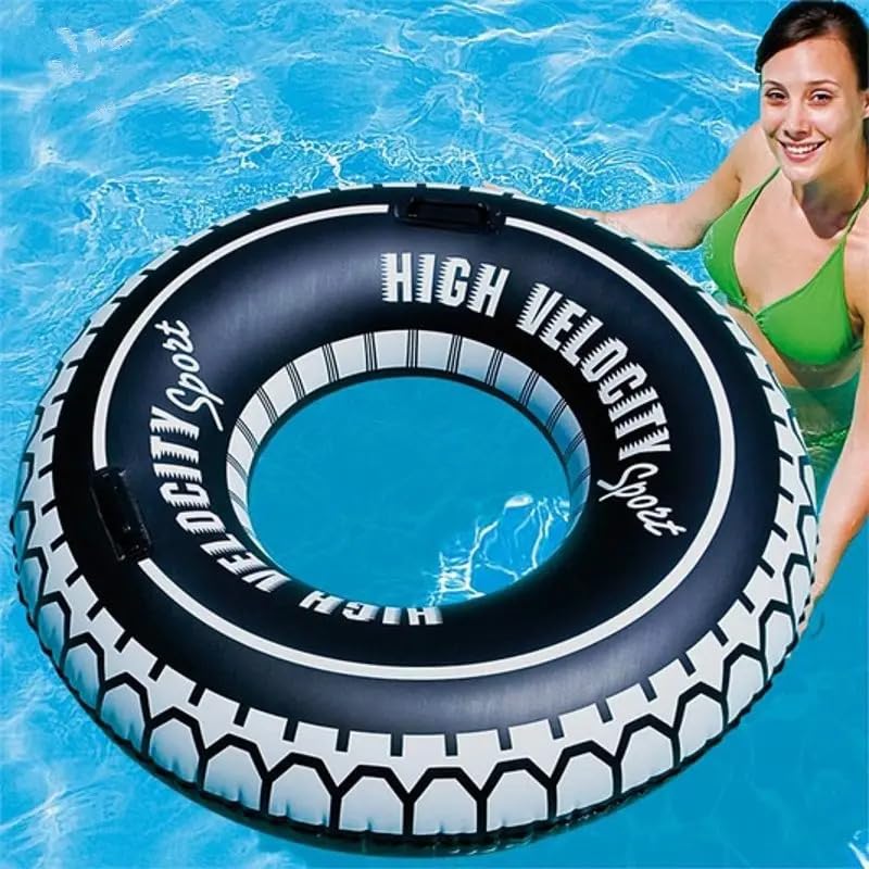 KNYUC MART Swimming Pool Tube for Adults Big Size Cool Black Wheel Tire Men Swimming Ring Adult Inflatable Pool Float Tube Circle Summer Water Toys Air Mattress (31.5" inch, 80 cm)