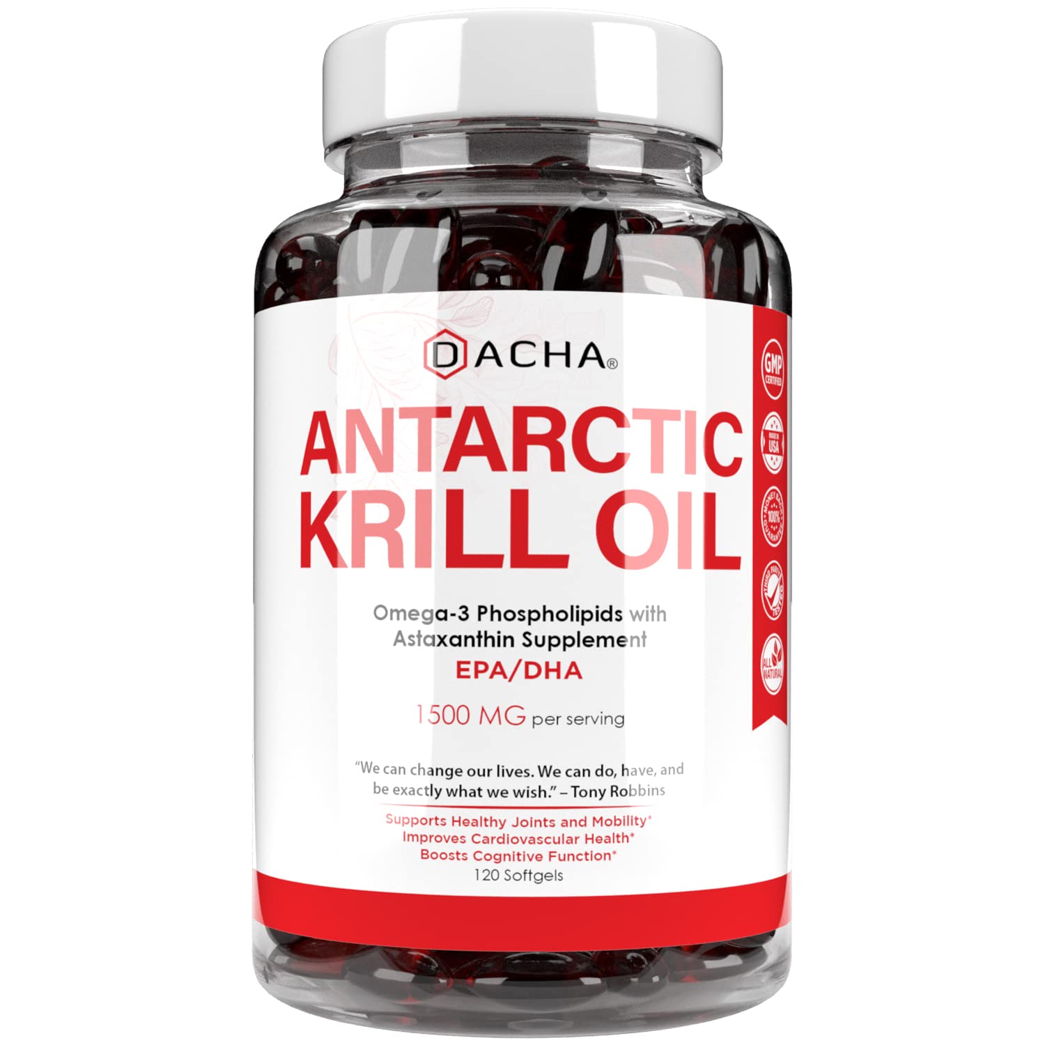 Premium Antarctic Krill Oil Supplement Softgels– 1500 mg with Natural Omega-3, Astaxanthin and Phospholipids 120 Soft Gels, 180mg EPA & 120mg DHA for Immune, Memory Support, Heart Health Non-GMO