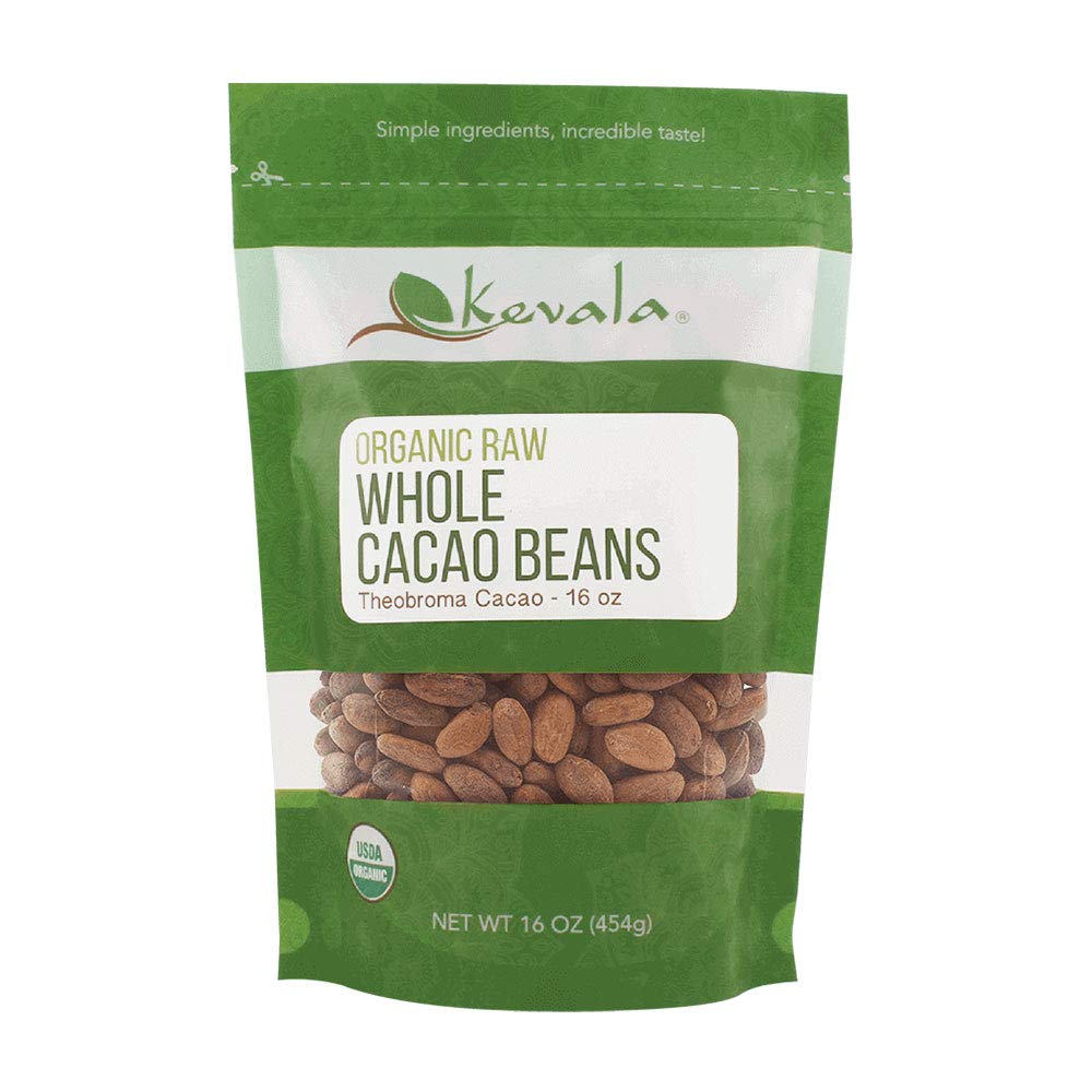 Kevala Organic Whole Cacao Beans – Non GMO, Raw Beans, Vegan, Kosher Certified, Gluten Free Snacks, Chocolate Flavor, Beans for Brewing, 1 lb, 16 oz