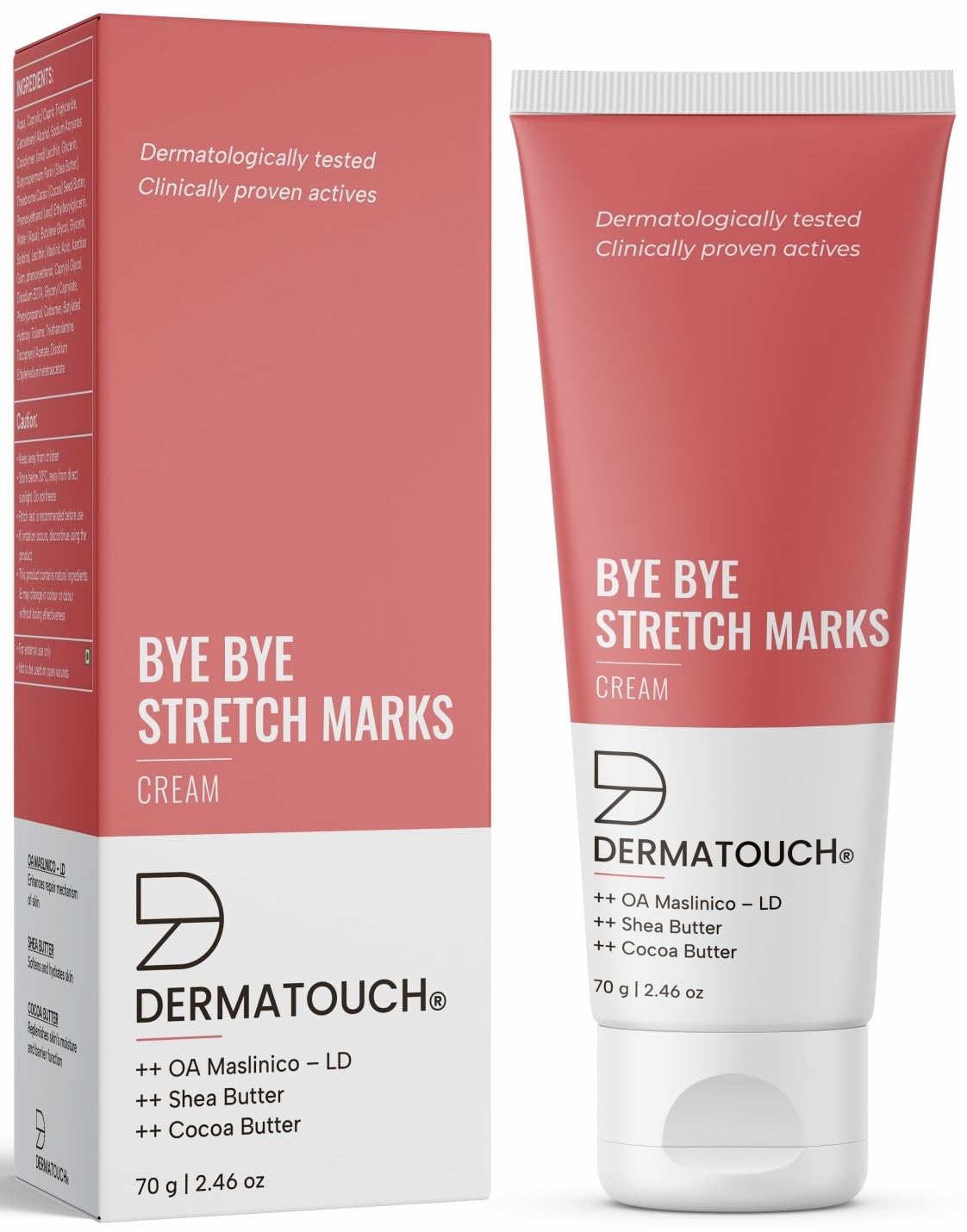 DERMATOUCH Bye Bye Stretch Mark Cream for Pregnancy to Reduce Stretch Marks & Scars | With Shea Butter & Cocoa Butter | 70G