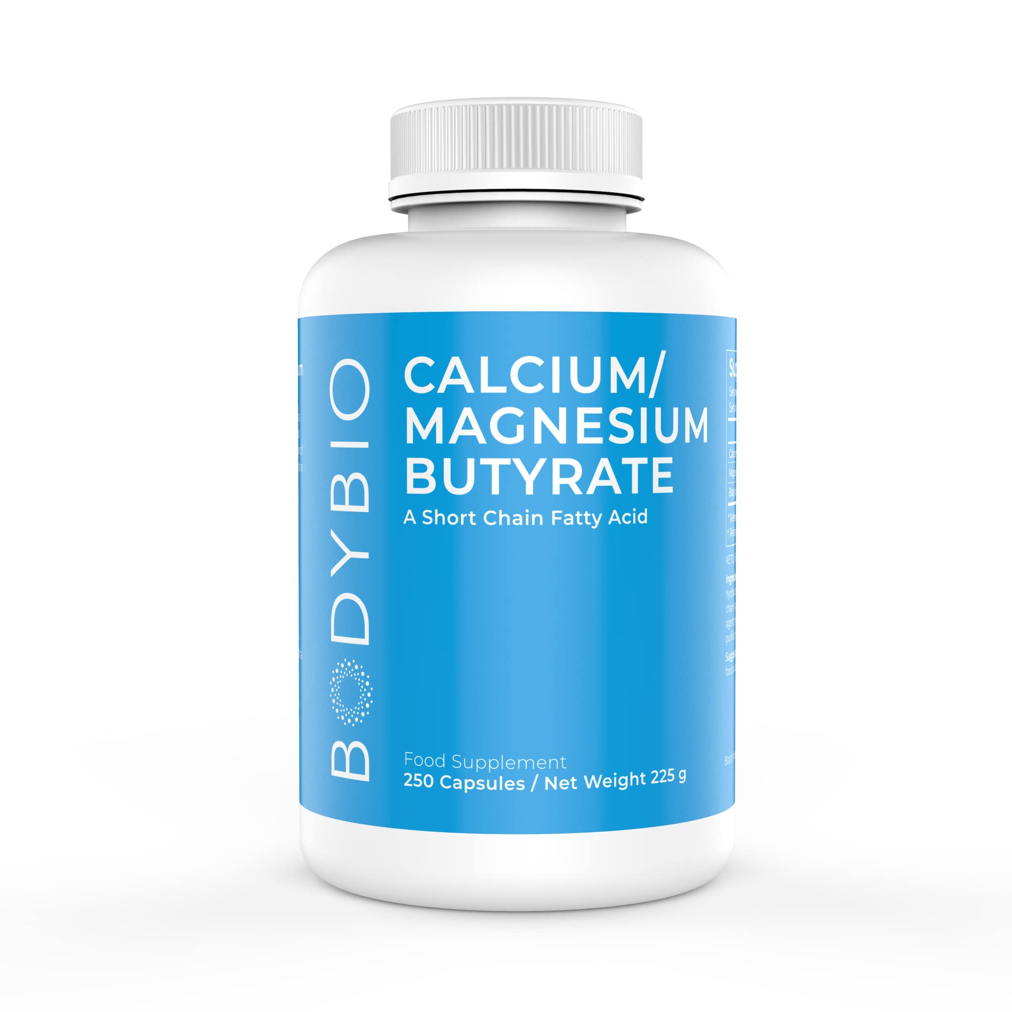 BodyBio Postbiotic - Butyrate Supplement | Butyric Acid + Calcium + Magnesium | Highly Bioavailable | No Fillers | No Additives | Vegetarian-Friendly | 250 Capsules