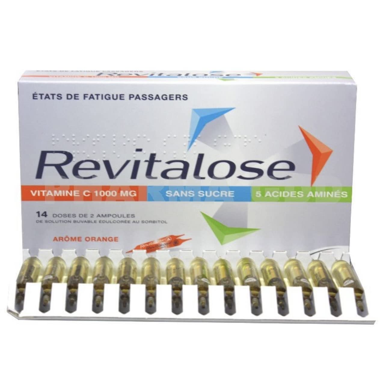 Vitamine C 1000mg, Magnesium Aspartate & 4 Amino Acids-Revitalose by Pierre Fabre, Sugar Free-14 Doses of 2 Ampoules