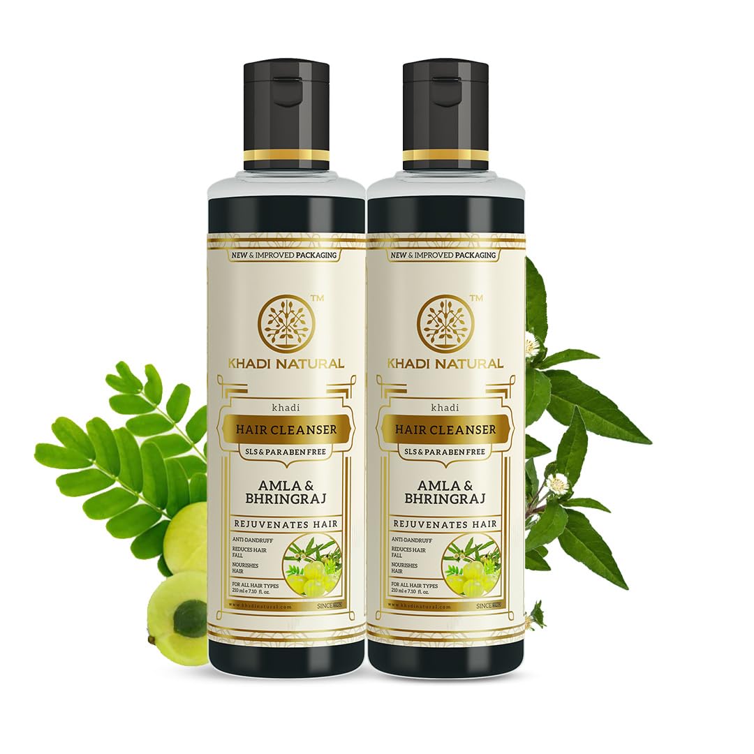 Khadi Natural Ayurvedic Amla and Bhringraj Hair Cleanser/Shampoo, SLS and Paraben Free, 210ml (Pack of 2)