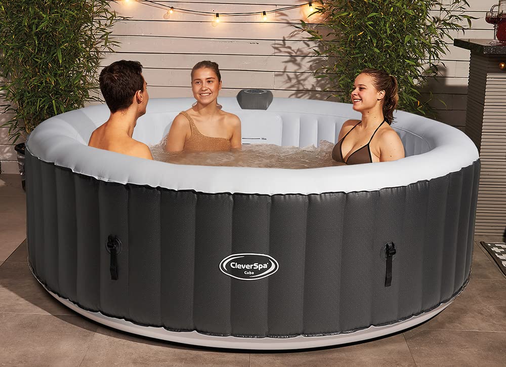 CleverSpa Cuba 6 Person Round Inflatable Outdoor Bubble Spa Hot Tub with 130 Airjets, 365 Freezeguard Technology, and Wifi Enabled CleverLink App