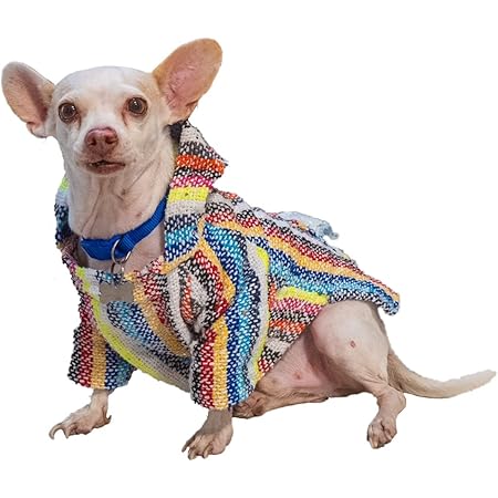 Mexican Dog Poncho Doggo Hoodie Baja Ponchos Blanket for Dogs Costume Pup Crew Pajamas Chihuahua Sweater Clothes from Small, Medium to Big Dog Made in Mexico with Recycled Fabric (1, Multicolor)