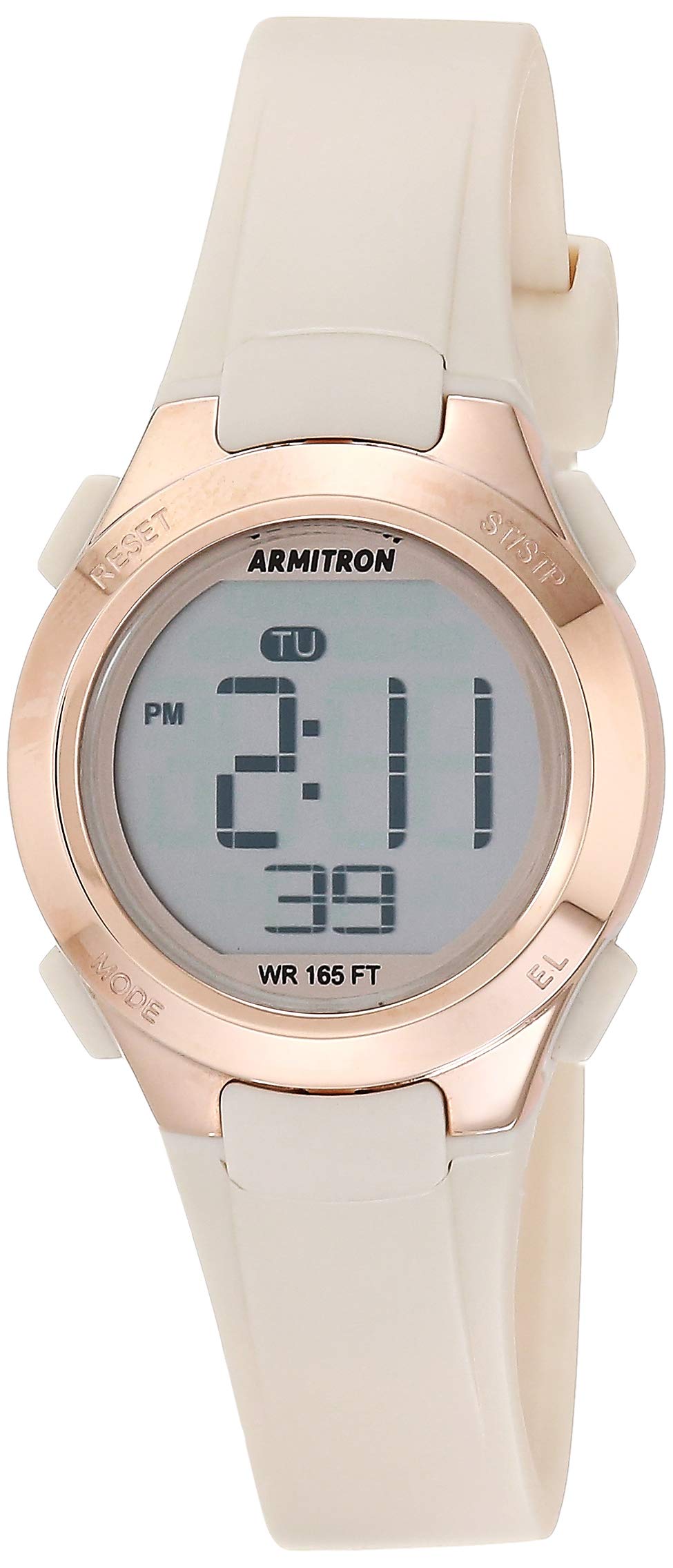 ArmitronSport Women's Digital Chronograph Blush Pink Resin Strap Watch, 45/7135PBH, Blush Pink/Rose Gold