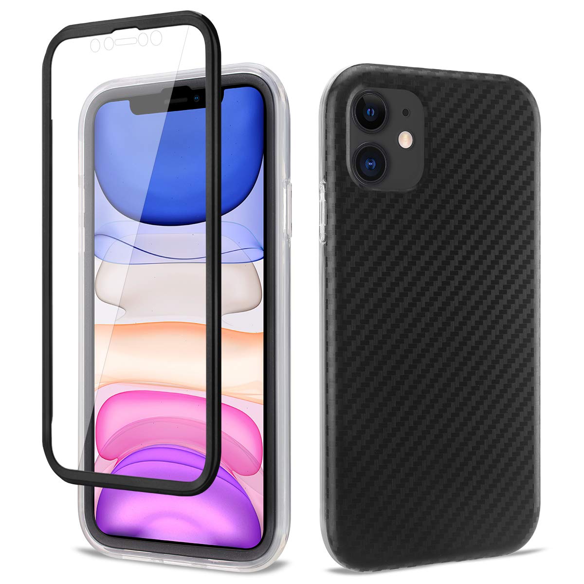 GOLINK Full Body Stylish Carbon Fiber Shockproof Protective Case with Built-in Screen Protector for 6.1 inch iPhone 11(Black Carbon Fiber)